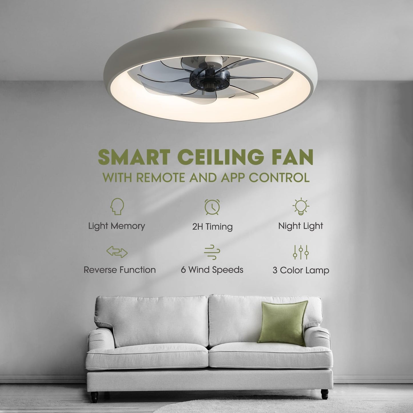 Flush Mount Ceiling Fan with Lights and Remote 20" (Black)