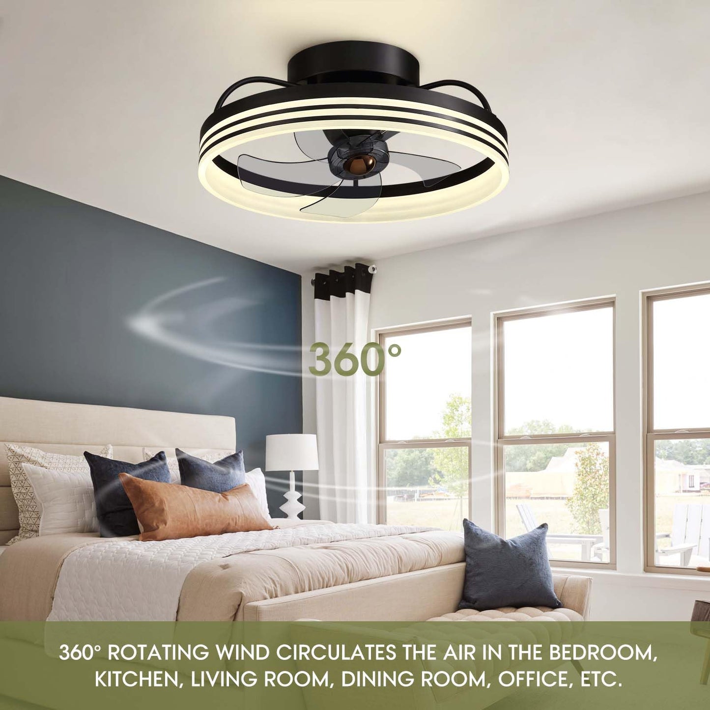 Flush Mount Ceiling Fan with Lights and Remote 20" (Black)