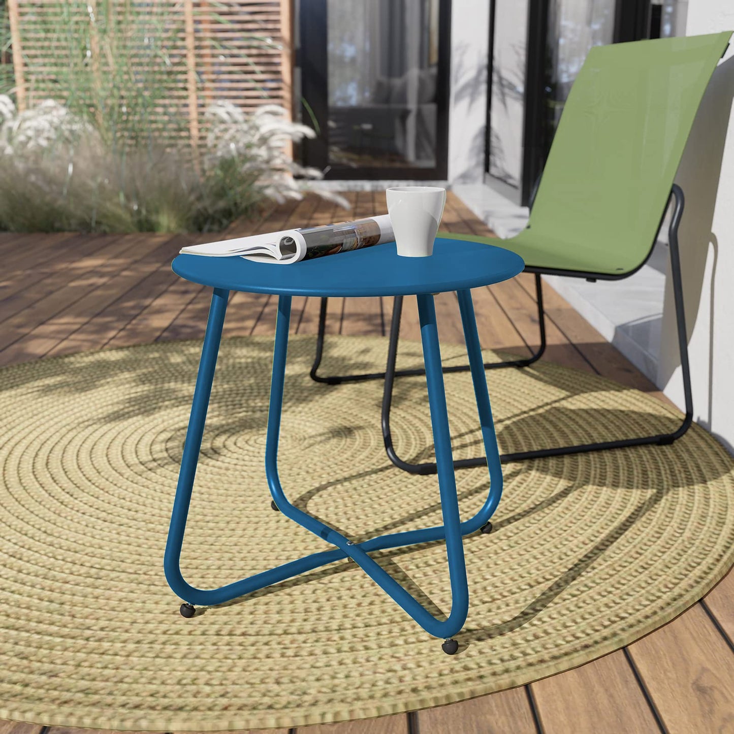 Grand patio Outdoor Side Table, 18-inch Small Round Side Table, Black Patio End Table with Adjustable Feet, Elegant Accent Side Table for Balcony Porch Deck Poolside