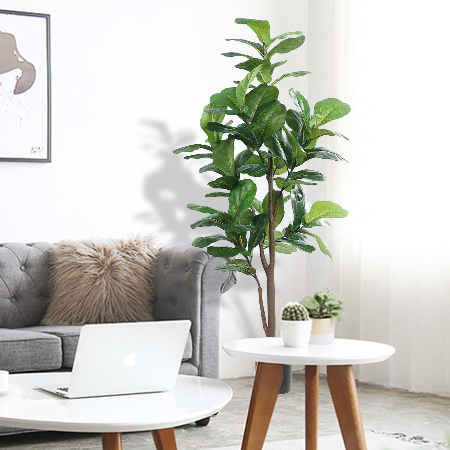 Fiddle Leaf Fig Tree Artificial 5FT, Fake Fig Leaf Tree with Plastic Pot for Home Office Living Room Tall Faux Plants Floor Decor Indoor