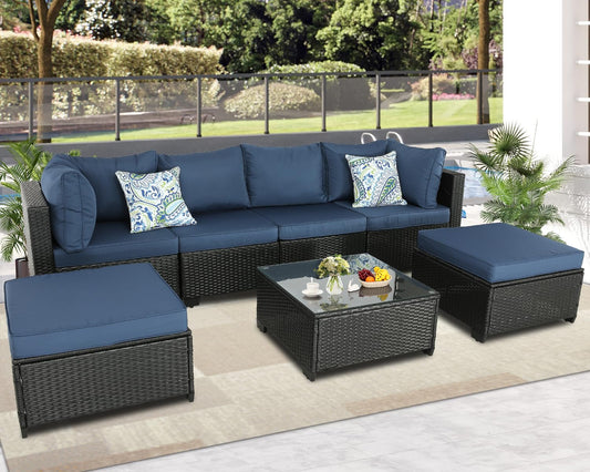 7 Piece Patio Furniture Outdoor Rattan Sofa Wicker Conversation Set Sectional