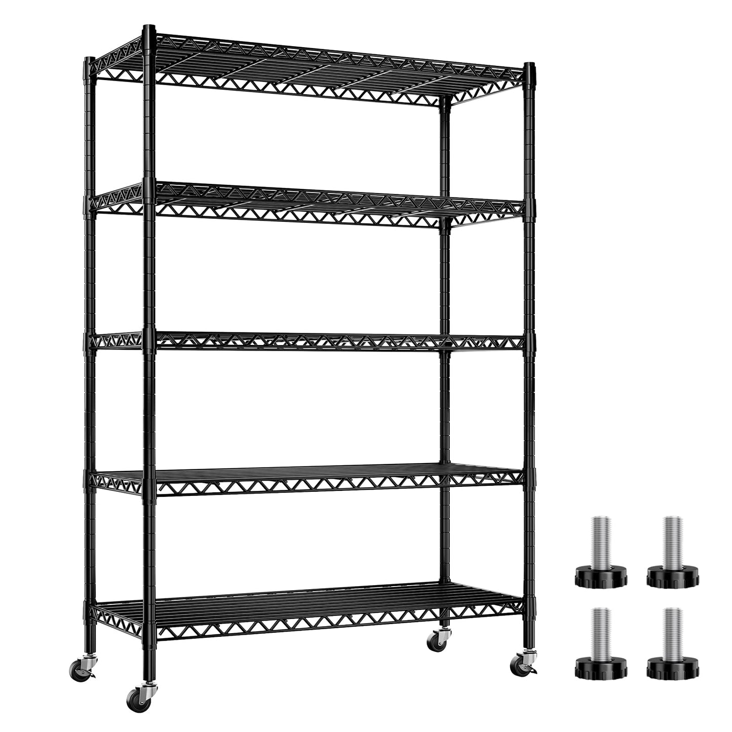 REIBII 5 Tier Wire Shelving,Storage Shelves Metal Shelves for Storage Loads 1200LBS,Adjustable Garage Shelving Heavy Duty Metal Shelving Storage Rack for Pantry Kitchen,71''HX35.5''WX14''D,Chrome