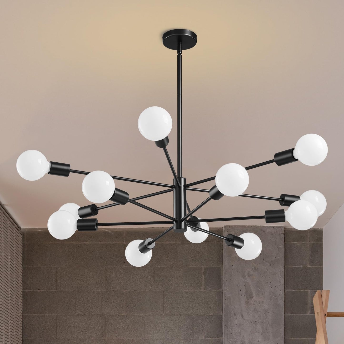 Modern Chandelier Ceiling Light Fixture Sputnik Chandeliers Gold and Black Farmhouse Chandelier Over Table 12-Light Height Adjustable Chandeliers for Dining Room, Living Room,Kitchen Island