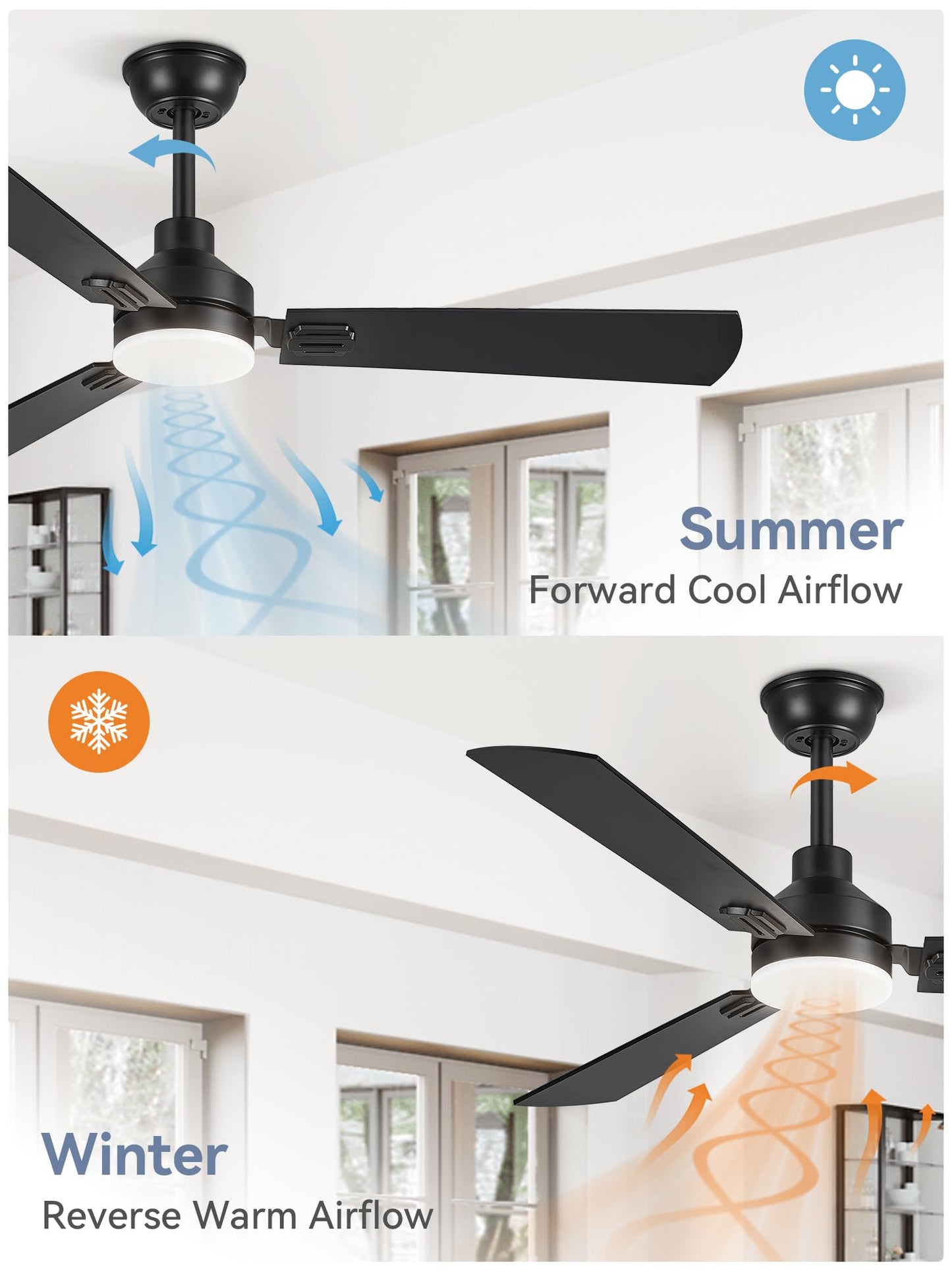 52 Inch Ceiling Fan with Light, 3 Blade LED Ceiling Fans with Remote, Quiet Reversible DC Motor, Dual Finish Blades, Farmhouse Ceiling Fans for Indoor&Outdoor, Bedroom, Kitchen