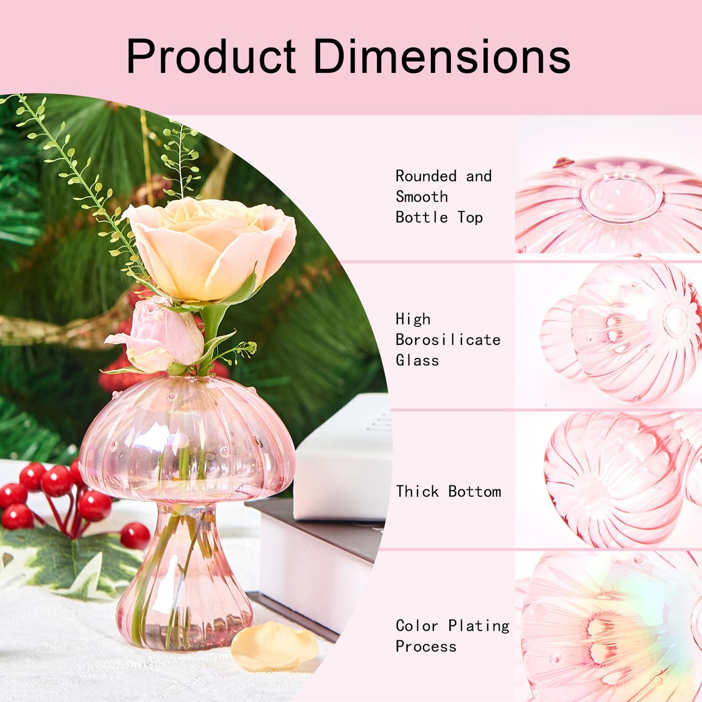 XXXFLOWER Glass Mushroom Propagation Planter Window Plant Propagation Station Crystal Hydroponic Mushroom Jars for Plant Cuttings Unique Glass Bud Flower Vase Indoor for Home Office Garden Decor