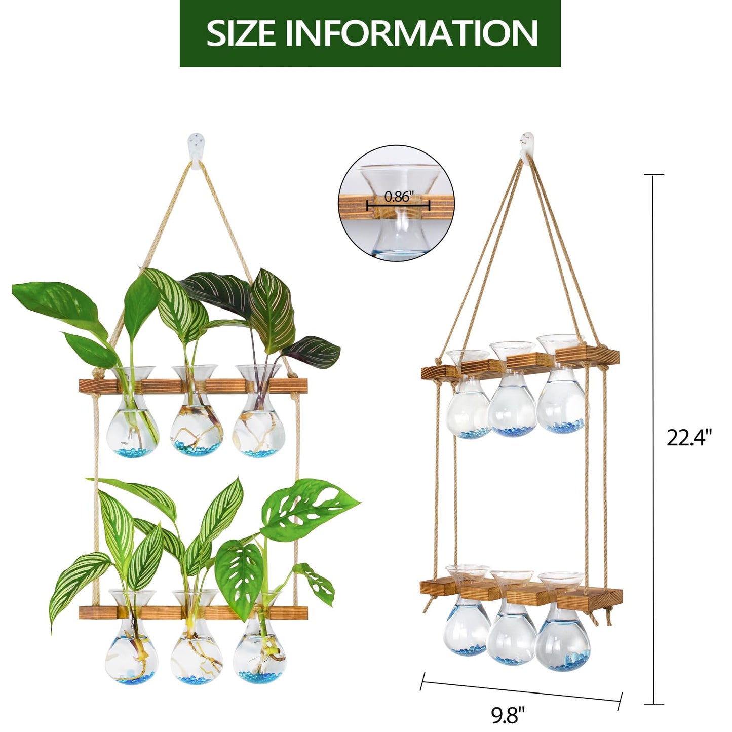 XXXFLOWER Wall Hanging Propagation Station with Wooden Stand 5 Bulb Vase 3 Tiered Planters Wall Terrarium for Home Office Plant Hanger Flower Vases Wall Decor