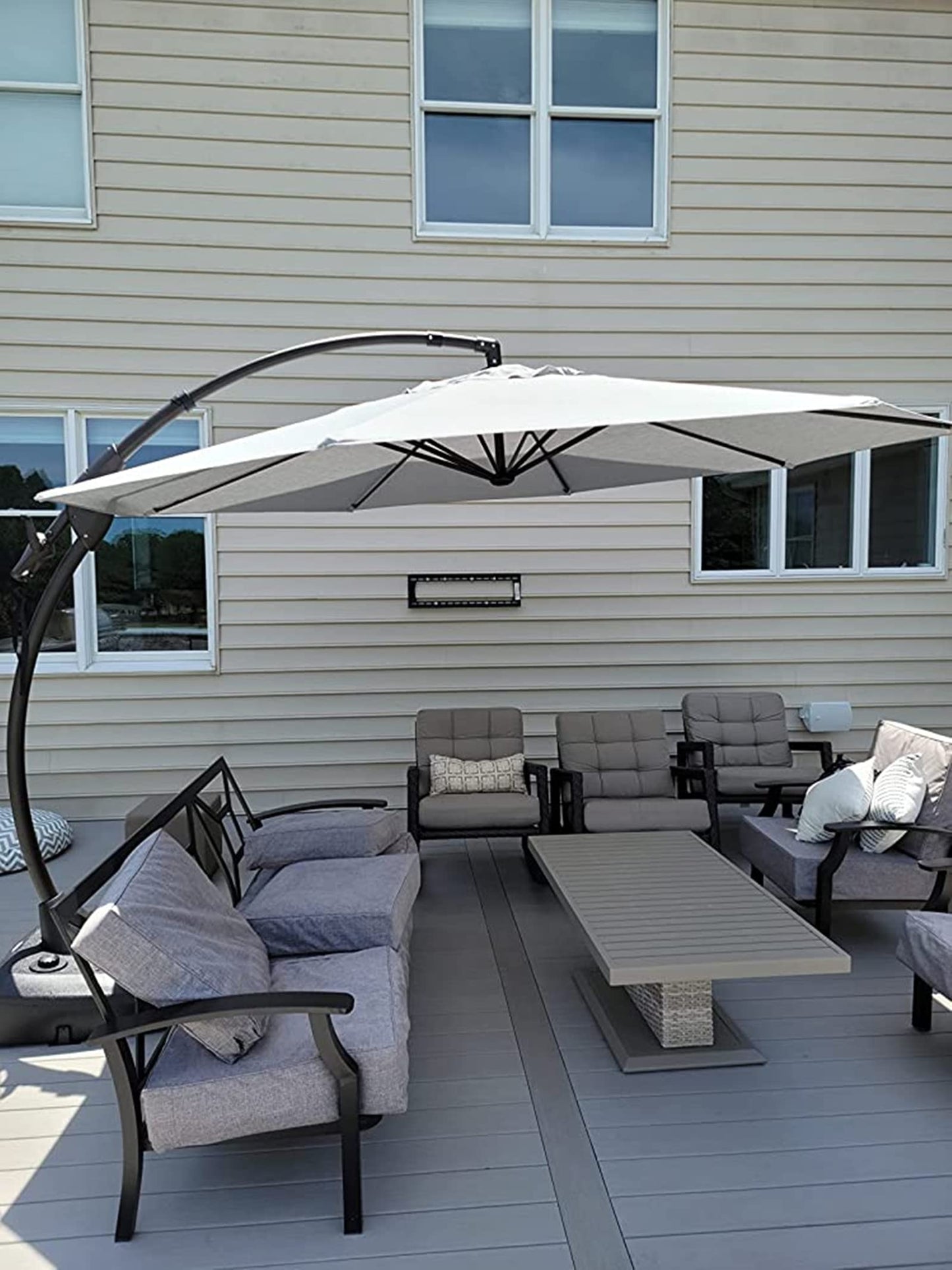 Grand patio 11FT Cantilever Umbrella with Base Outdoor Large Round Aluminum Offset Umbrella for Patio Garden Backyard (Champagne, 11 FT)