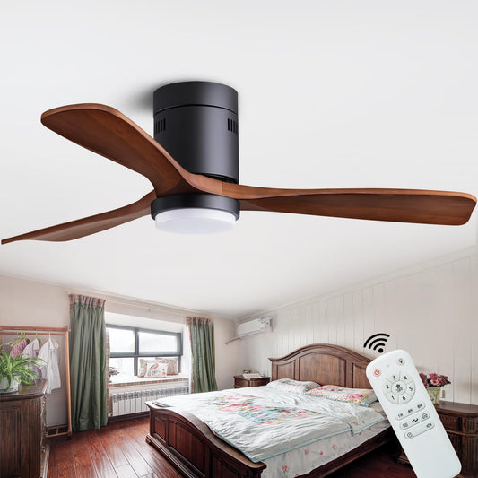 48" Recessed Wooden Ceiling Fan with Lights with Remote Control