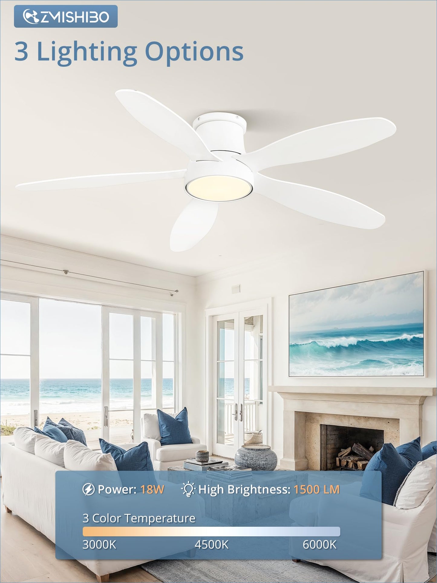 52 Inch Ceiling Fans with Lights, Flush Mount Low Profile Ceiling Fan with Remote, Reversible, 3CCT, Noiseless, LED Ceiling Fan Lighting Fixture for Bedroom, Kitchen, Indoor-Black