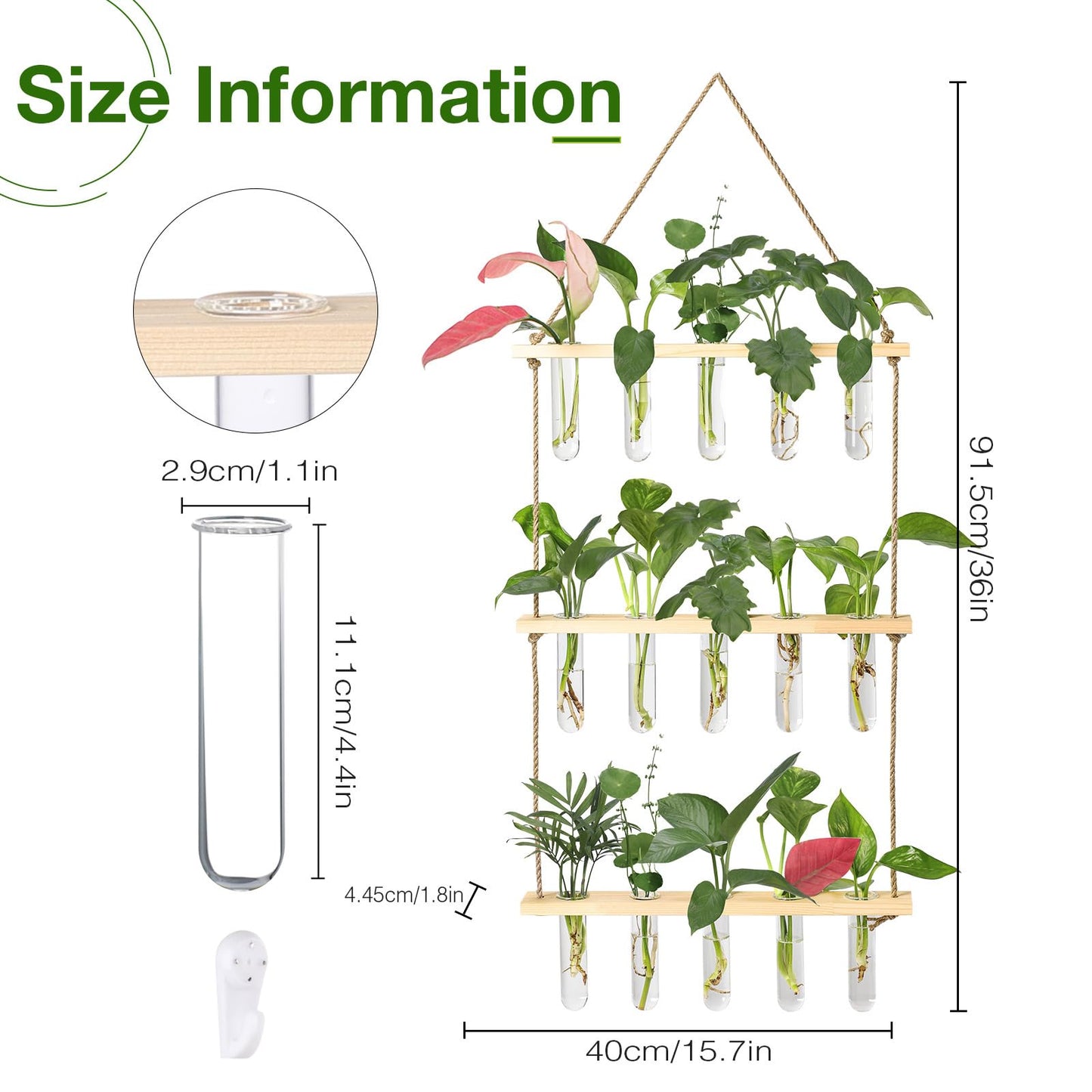 XXXFLOWER Wall Hanging Propagation Station with Wooden Stand Glass Test Tubes Tiered Planters Wall Terrarium for Home Office Plant Hanger Flower Vases Wall Decor Hydroponic Cuttings (9 Tube Vases)