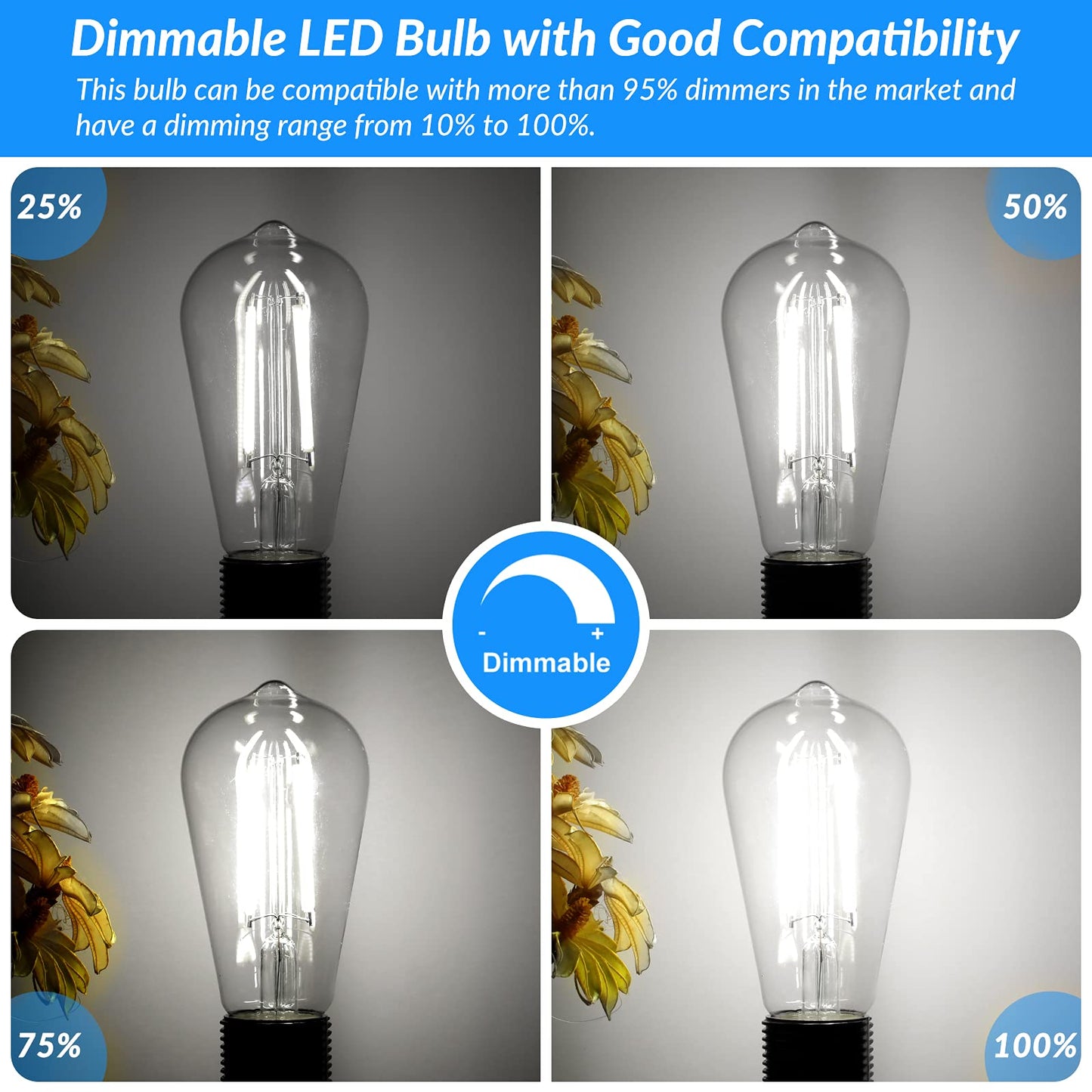 Dimmable Vintage LED Edison Light Bulbs 100W Equivalent, 8W ST58 Soft White 3000K 1200Lumens ST19 Antique LED Filament Bulbs, E26 Base, Clear Glass, CRI90+, Great for Home Bathroom Kitchen(4 Pack)