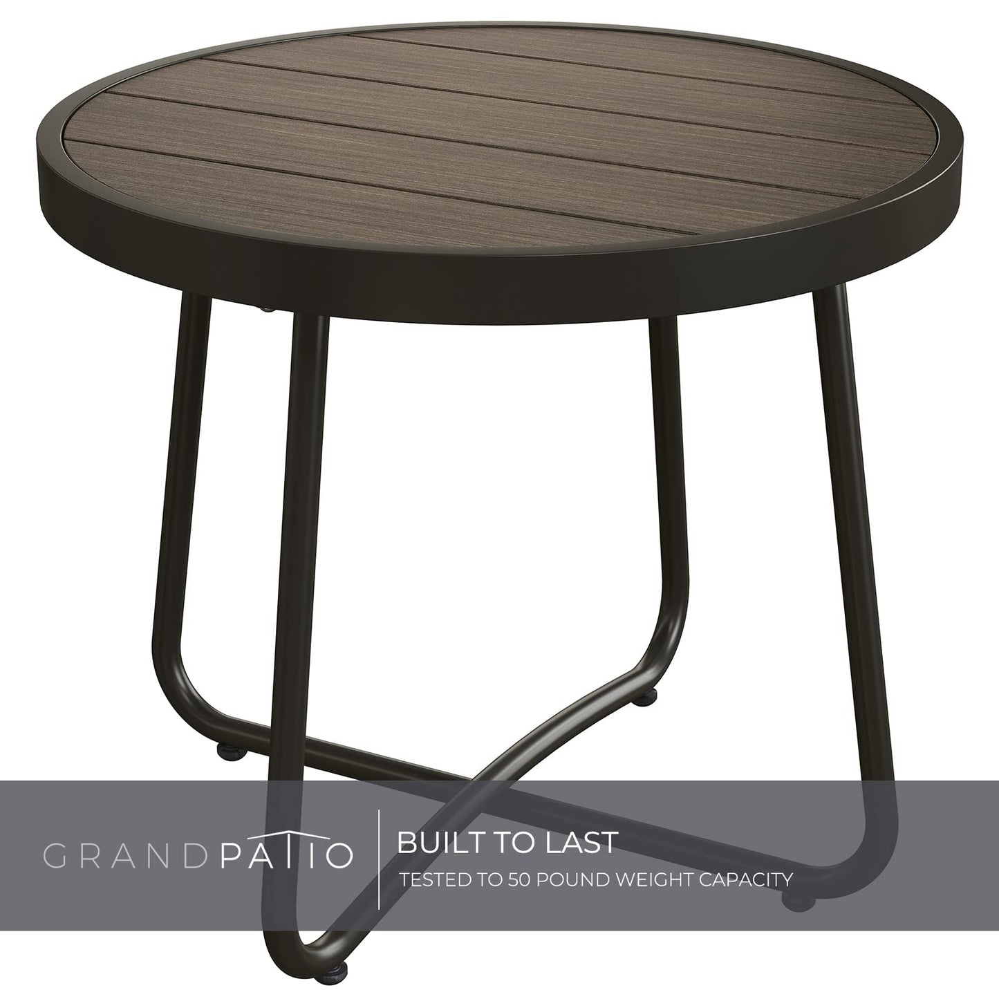 Grand patio Outdoor Side Table, 18-inch Small Round Side Table, Black Patio End Table with Adjustable Feet, Elegant Accent Side Table for Balcony Porch Deck Poolside