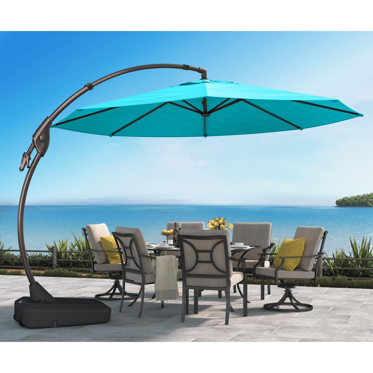 Grand patio 11FT Cantilever Umbrella with Base Outdoor Large Round Aluminum Offset Umbrella for Patio Garden Backyard (Champagne, 11 FT)