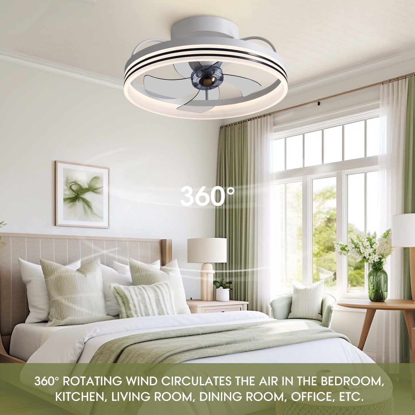 Flush Mount Ceiling Fan with Lights and Remote 20" (Black)