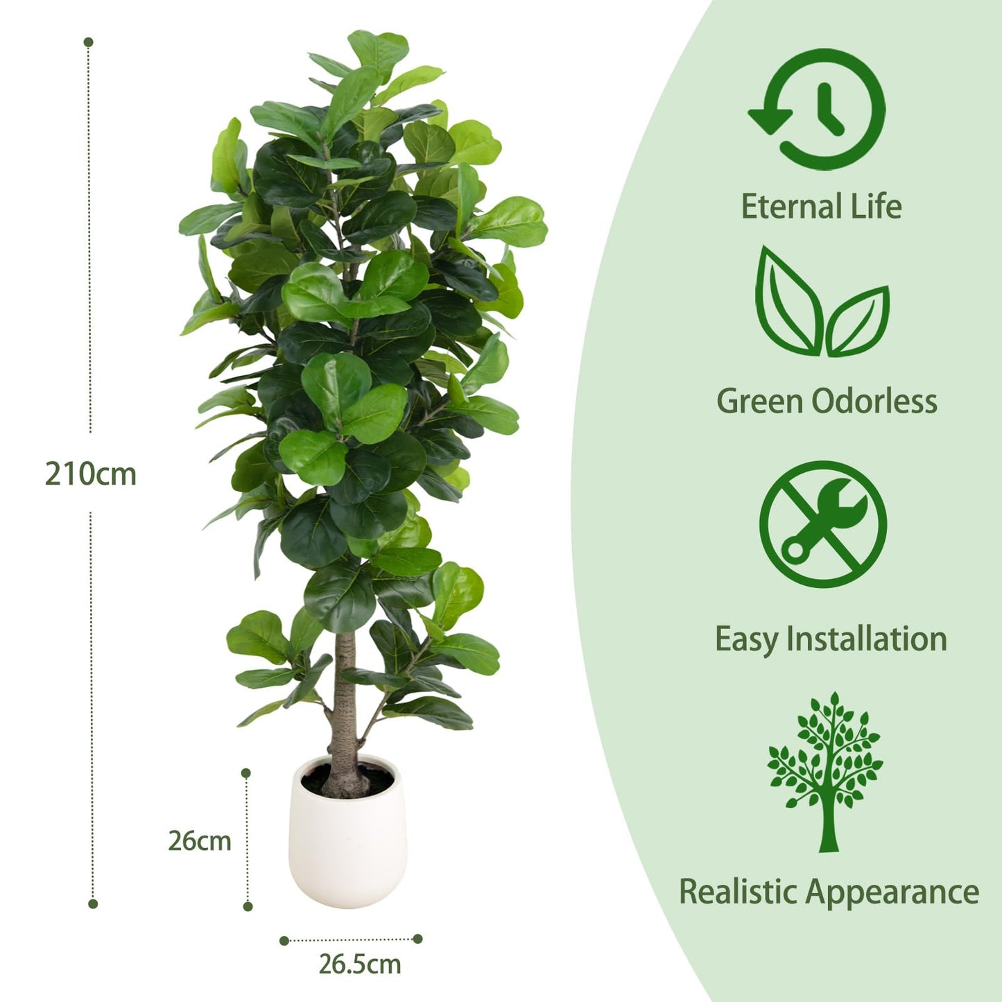 Fiddle Leaf Fig Tree Artificial 5FT, Fake Fig Leaf Tree with Plastic Pot for Home Office Living Room Tall Faux Plants Floor Decor Indoor