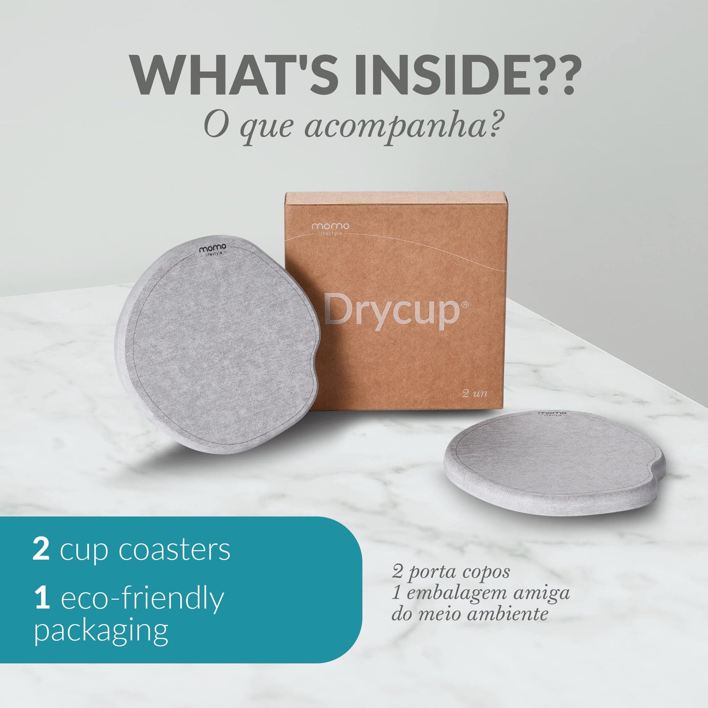 Momo Lifestyle Coasters for Drinks Drycup Stone Coaster Ultra Absorbent Made of Diatomaceous Earth Ideal for Wooden and Coffee Table Non Scratch Condensation Drink Coasters (4 Pack)