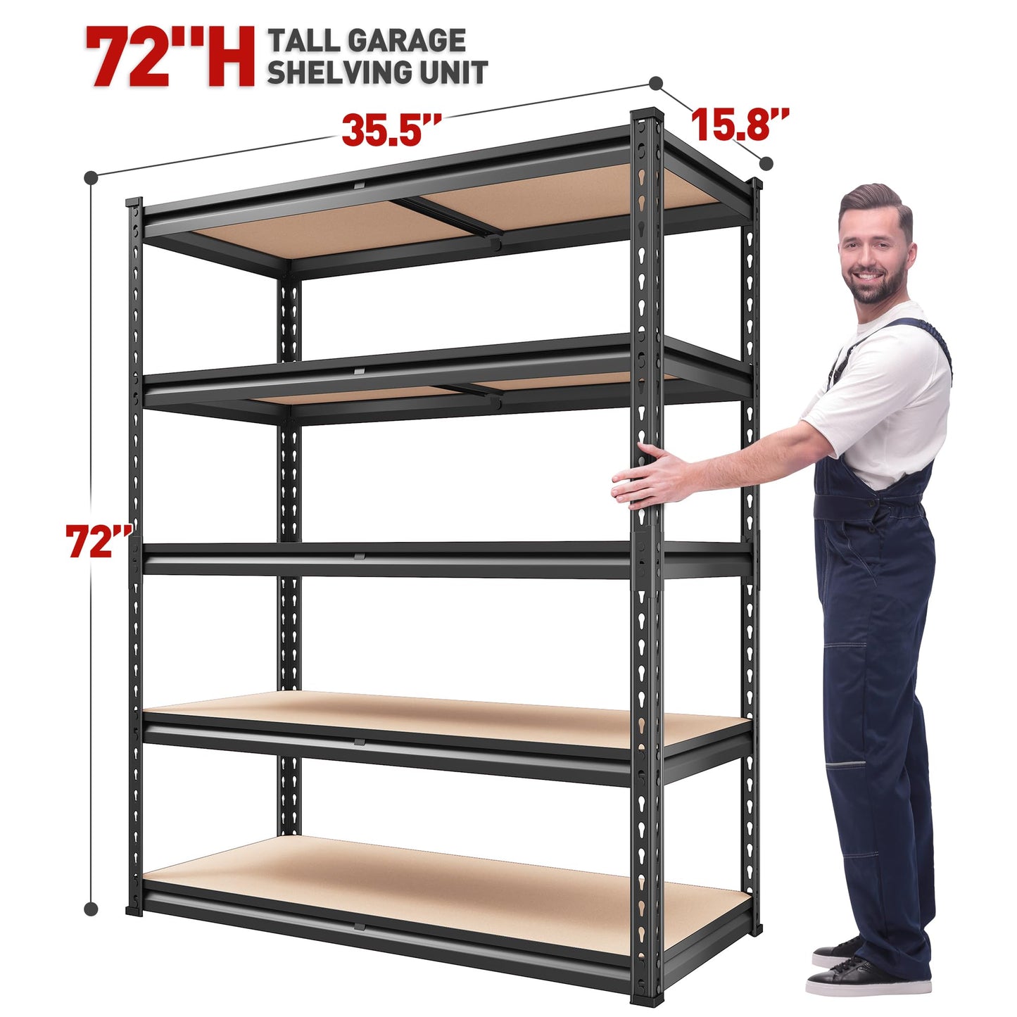 REIBII 2500LBS Garage Shelving 72''H Storage Shelves Heavy Duty Shelving 5 Tier Metal Shelves for Garage Shelves Adjustable Shelving Units and Storage for Closet Pantry Shelf, 72" H x 40" W x 20" D