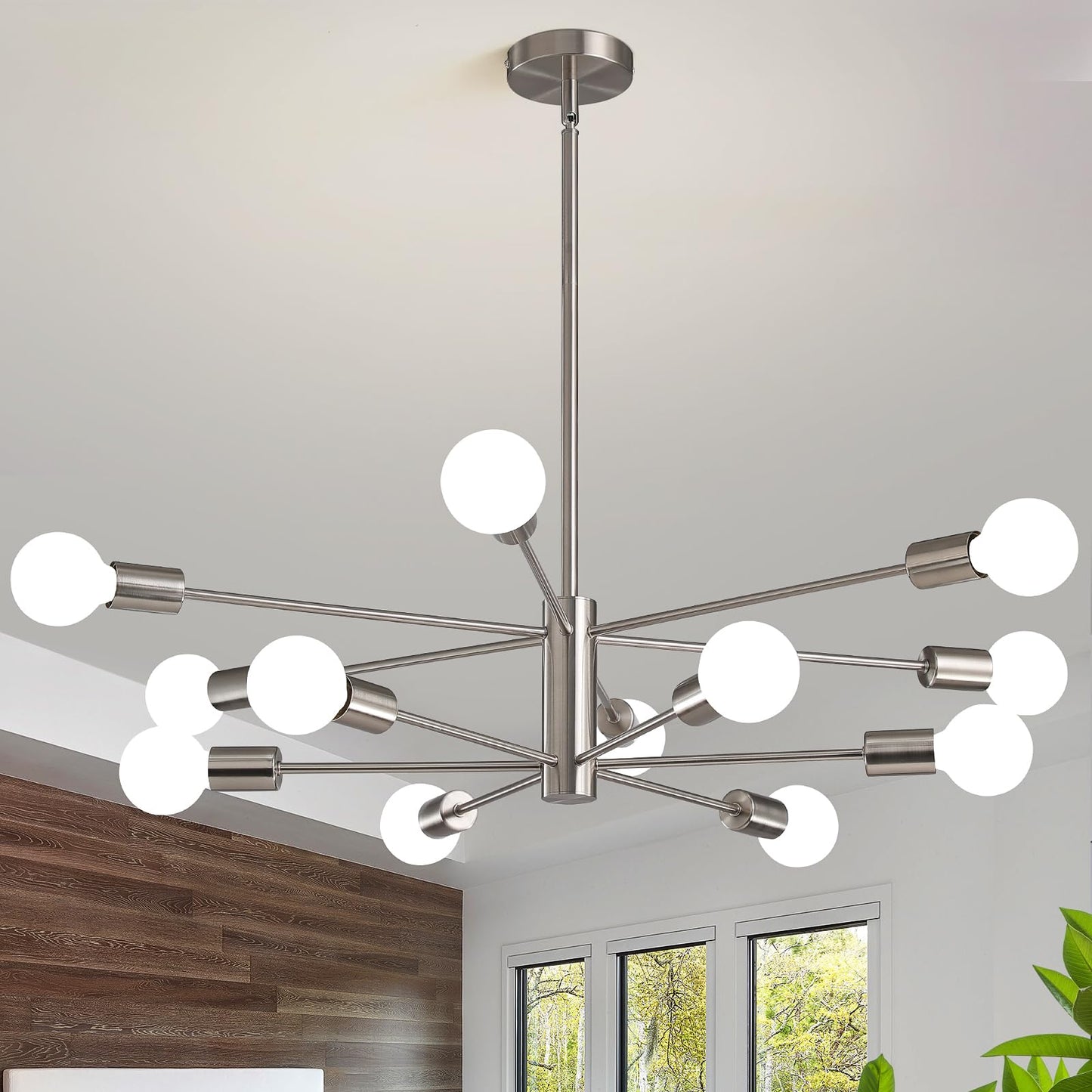 Modern Chandelier Ceiling Light Fixture Sputnik Chandeliers Gold and Black Farmhouse Chandelier Over Table 12-Light Height Adjustable Chandeliers for Dining Room, Living Room,Kitchen Island