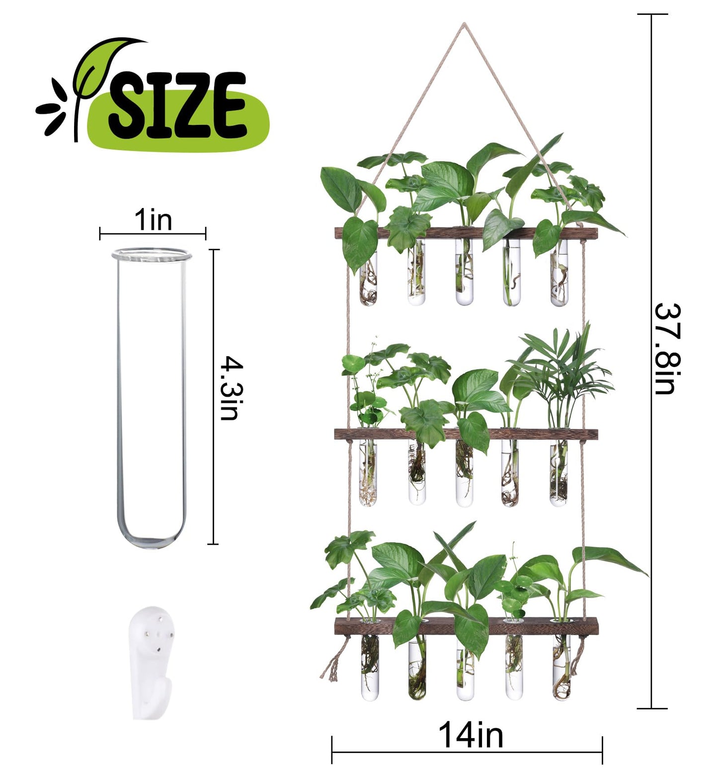 XXXFLOWER Wall Hanging Propagation Station with Wooden Stand Glass Test Tubes Tiered Planters Wall Terrarium for Home Office Plant Hanger Flower Vases Wall Decor Hydroponic Cuttings (9 Tube Vases)