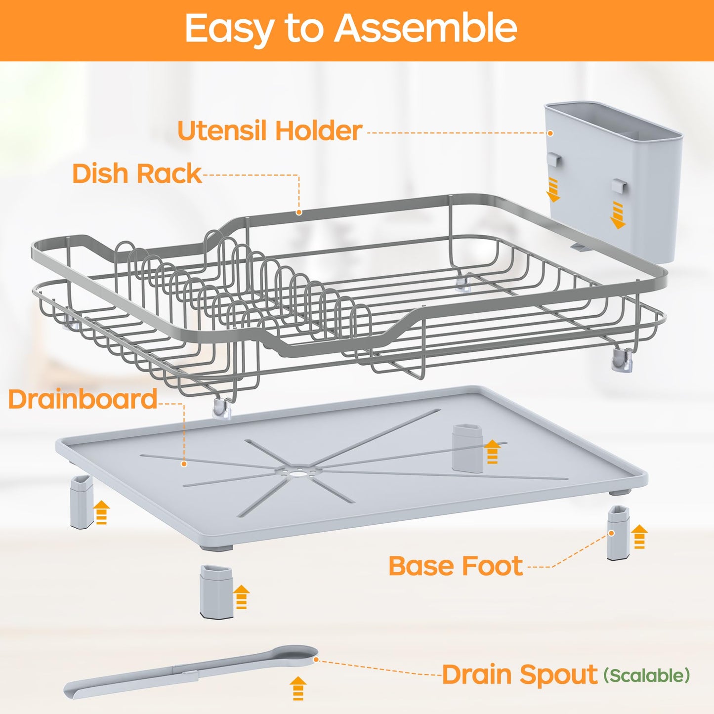 ROTTOGOON Dish Drying Rack, Stainless Steel Rustproof Dish Rack for Kitchen Counter, Sturdy Dish Drainer with Drainboard, Drainage, Utensil Holder for Various Kitchenware, 16.2"(L) x 12.6"(W), Black