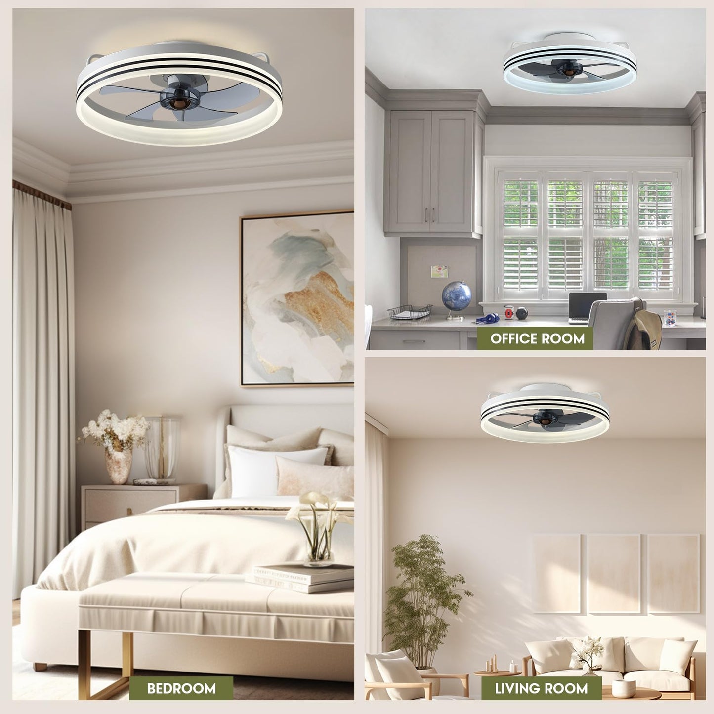 Flush Mount Ceiling Fan with Lights and Remote 20" (Black)