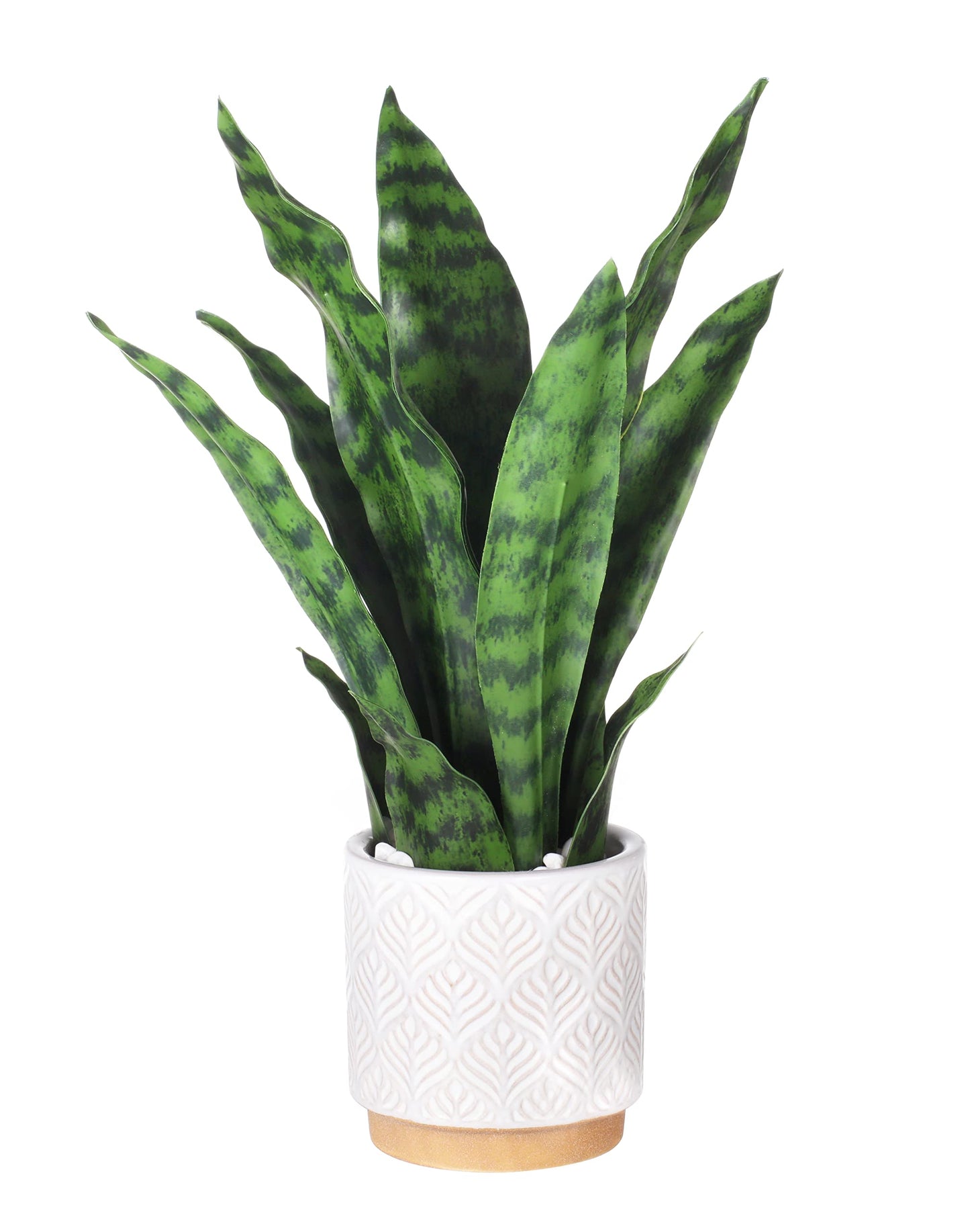 Artificial Snake Plants 16" with White Ceramic Pot Sansevieria Plant Fake Snake Plant Greenery Faux Plant in Pot for Home Office Living Room Housewarming Gifts Indoor Outdoor Decor-Green