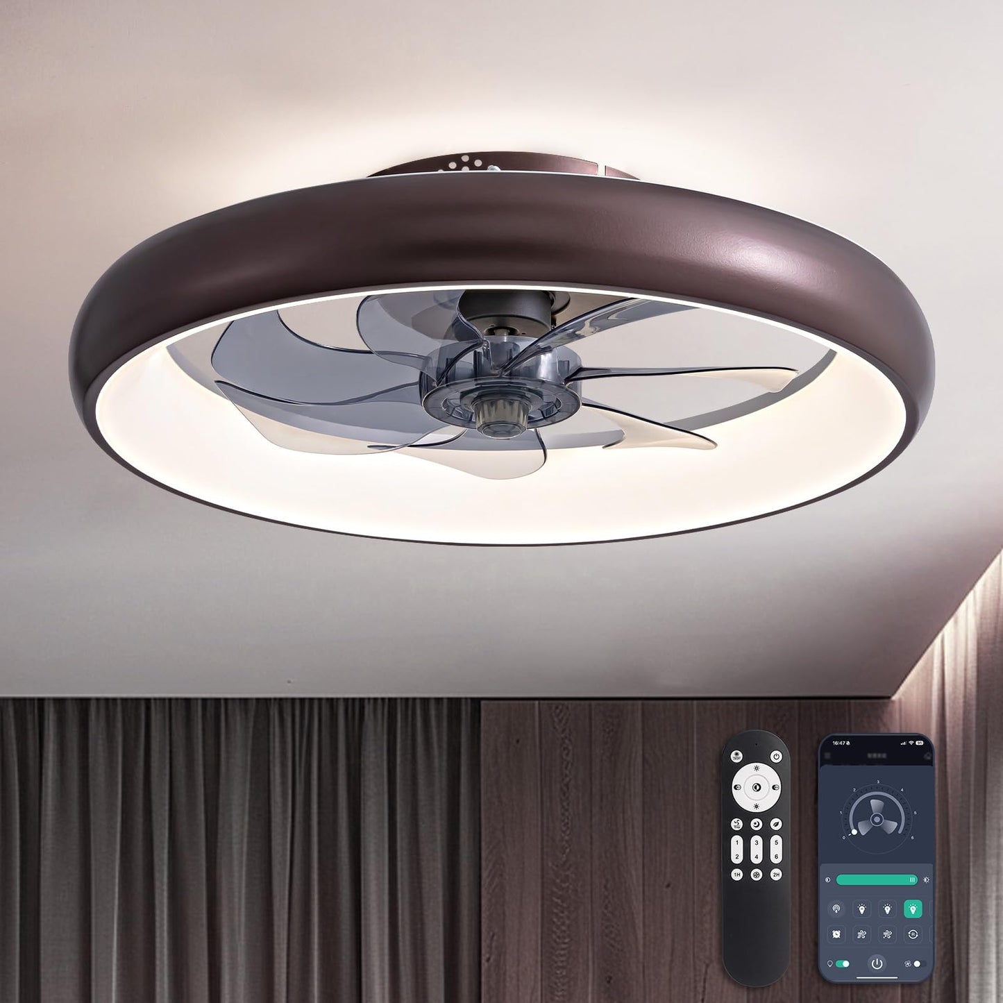 Flush Mount Ceiling Fan with Lights and Remote 20" (Black)