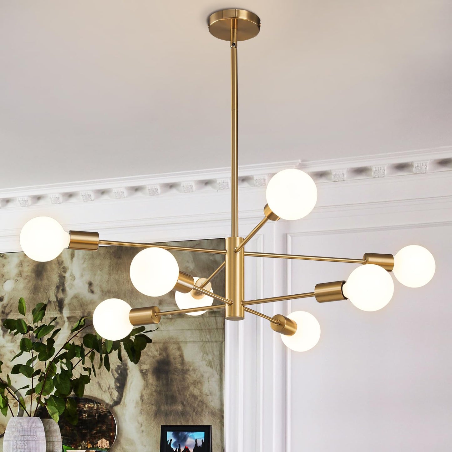 Modern Chandelier Ceiling Light Fixture Sputnik Chandeliers Gold and Black Farmhouse Chandelier Over Table 12-Light Height Adjustable Chandeliers for Dining Room, Living Room,Kitchen Island