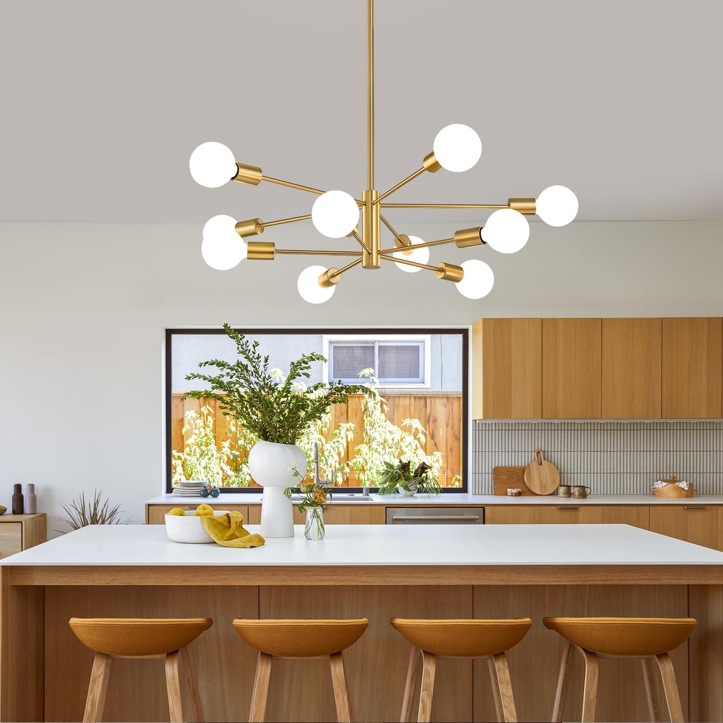 Modern Chandelier Ceiling Light Fixture Sputnik Chandeliers Gold and Black Farmhouse Chandelier Over Table 12-Light Height Adjustable Chandeliers for Dining Room, Living Room,Kitchen Island