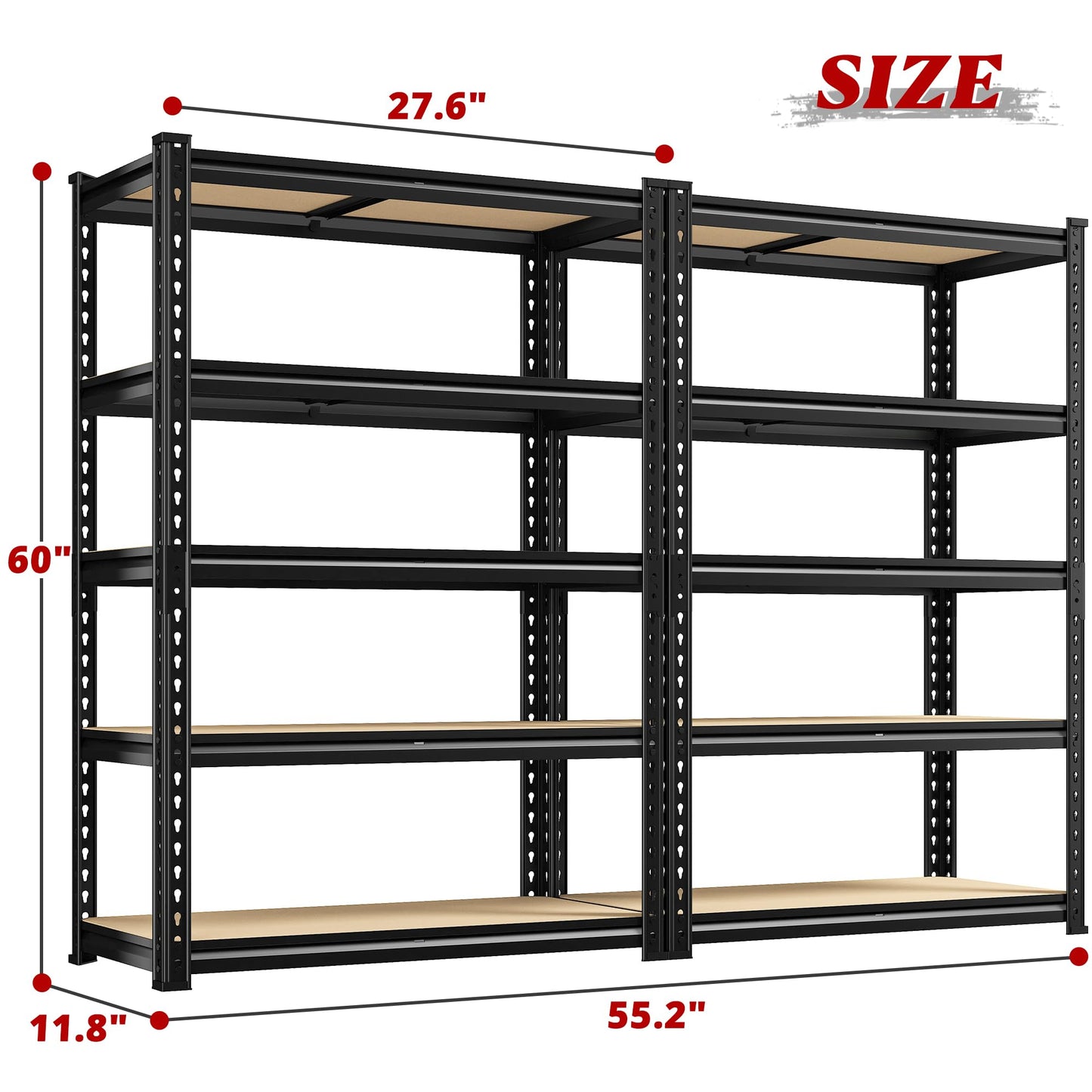 REIBII Storage Shelves 2020LBS Garage Shelving Heavy Duty 5-Tier Metal Shelving Units for Storage Adjustable Utility Shelf Rack for Kitchen Warehouse Basement 28" W x 12" D x 59.8" H, Black