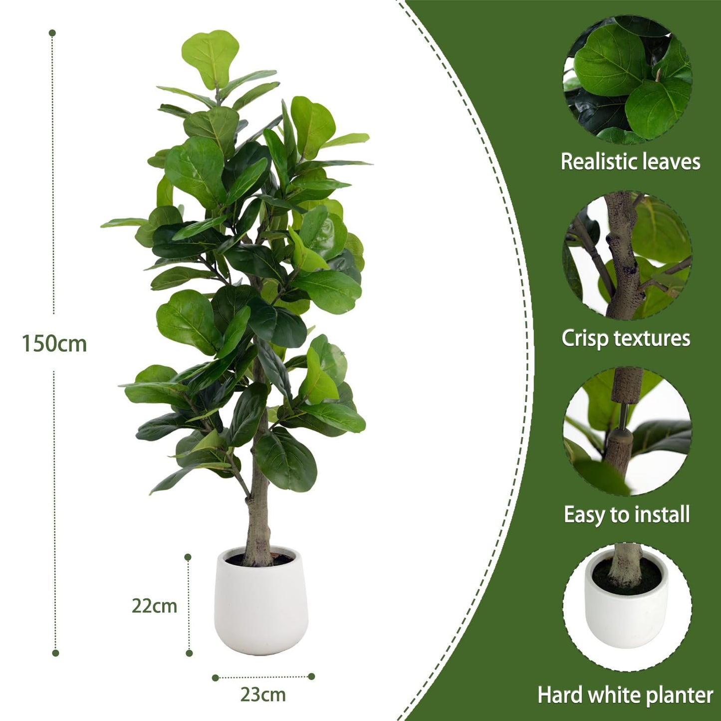 Fiddle Leaf Fig Tree Artificial 5FT, Fake Fig Leaf Tree with Plastic Pot for Home Office Living Room Tall Faux Plants Floor Decor Indoor