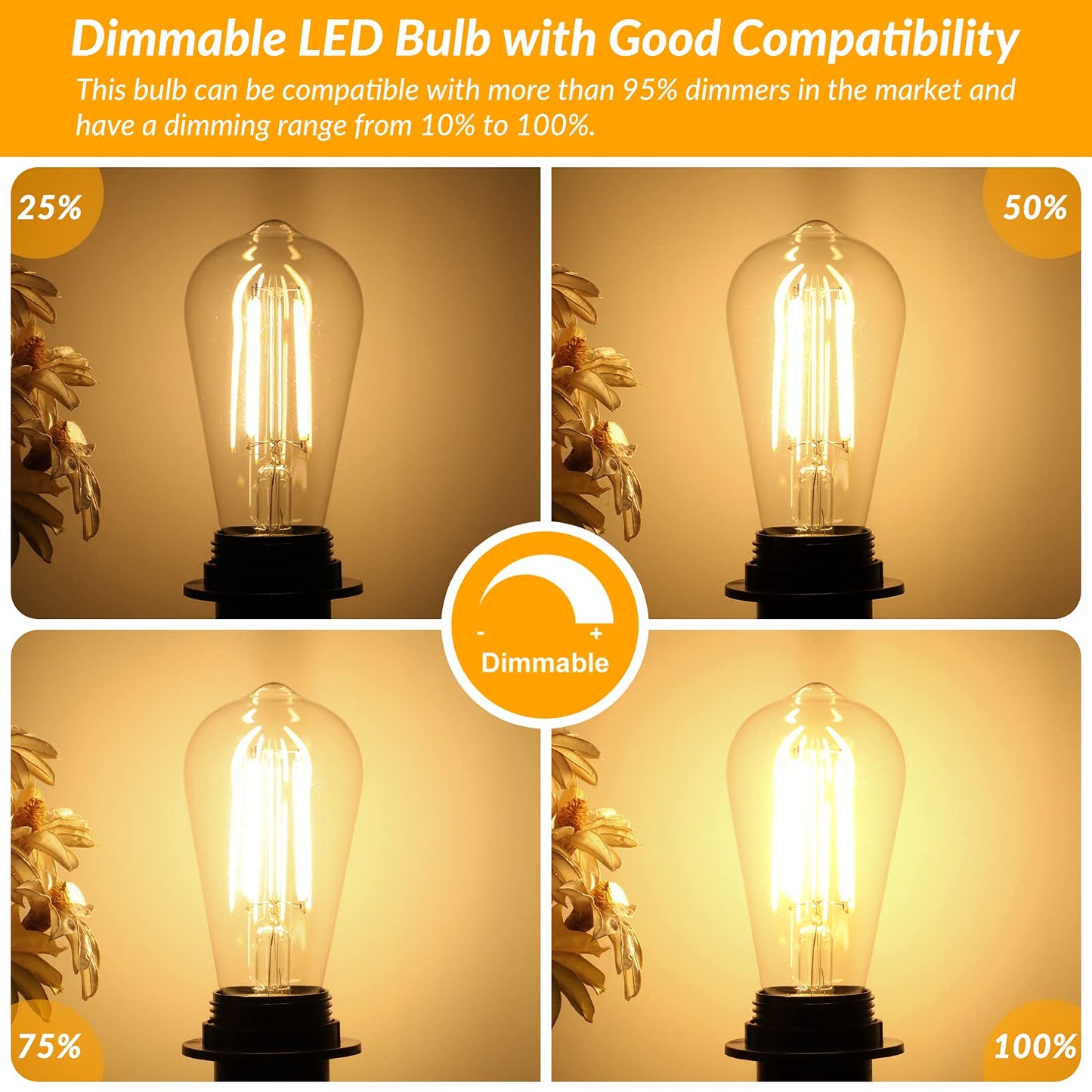 Dimmable Vintage LED Edison Light Bulbs 100W Equivalent, 8W ST58 Soft White 3000K 1200Lumens ST19 Antique LED Filament Bulbs, E26 Base, Clear Glass, CRI90+, Great for Home Bathroom Kitchen(4 Pack)