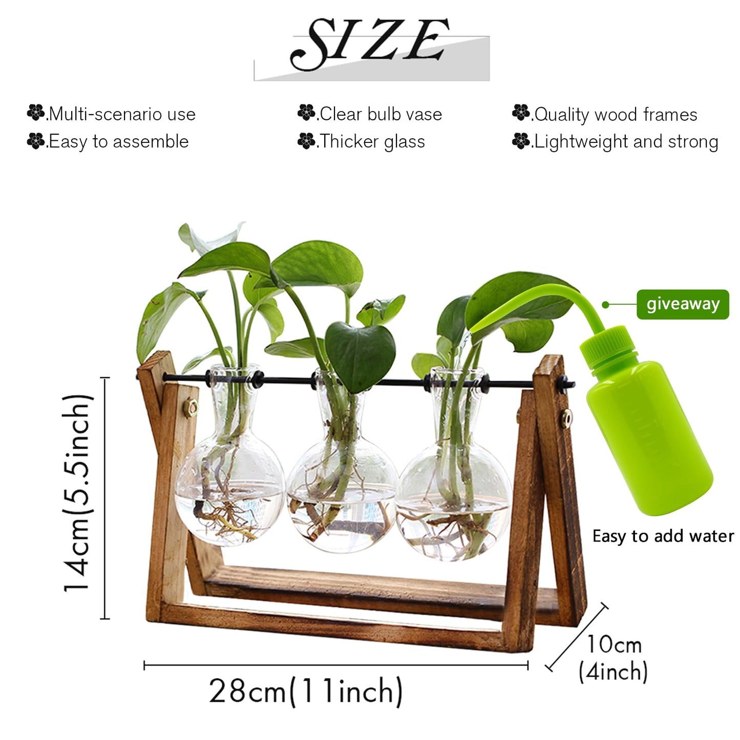 XXXFLOWER Plant Terrarium with Wooden Stand - 3 Bulb Vase+Angel Glass Terrarium Plant Starter Vases