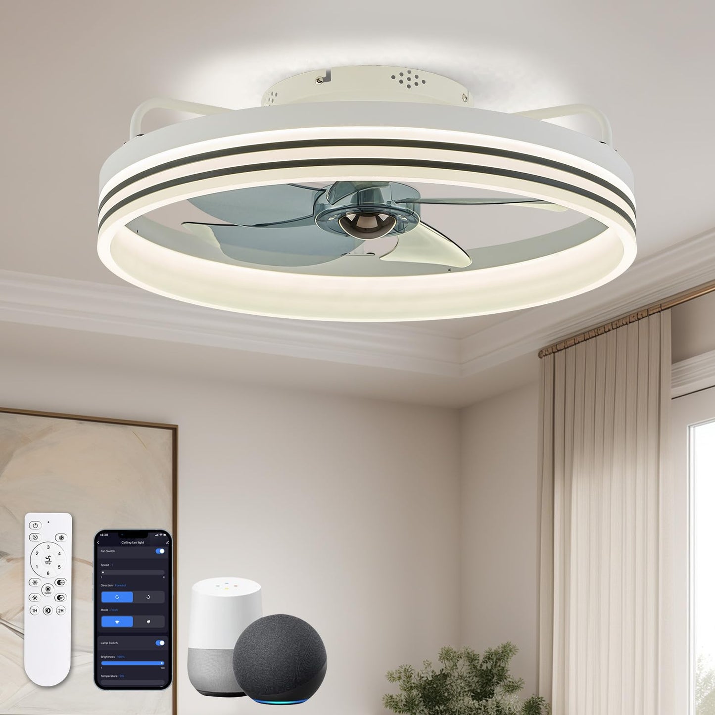 Flush Mount Ceiling Fan with Lights and Remote 20" (Black)