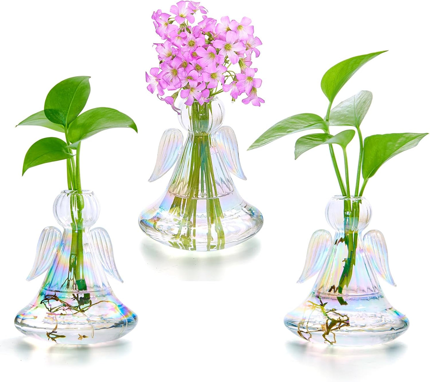 XXXFLOWER Plant Propagation Station,Angel Glass Terrarium Plant Starter Vases for Plant Cuttings Set of 3 Flower Vase for Hydroponics Plants Gifts for Plant Lovers Office Desk Decor