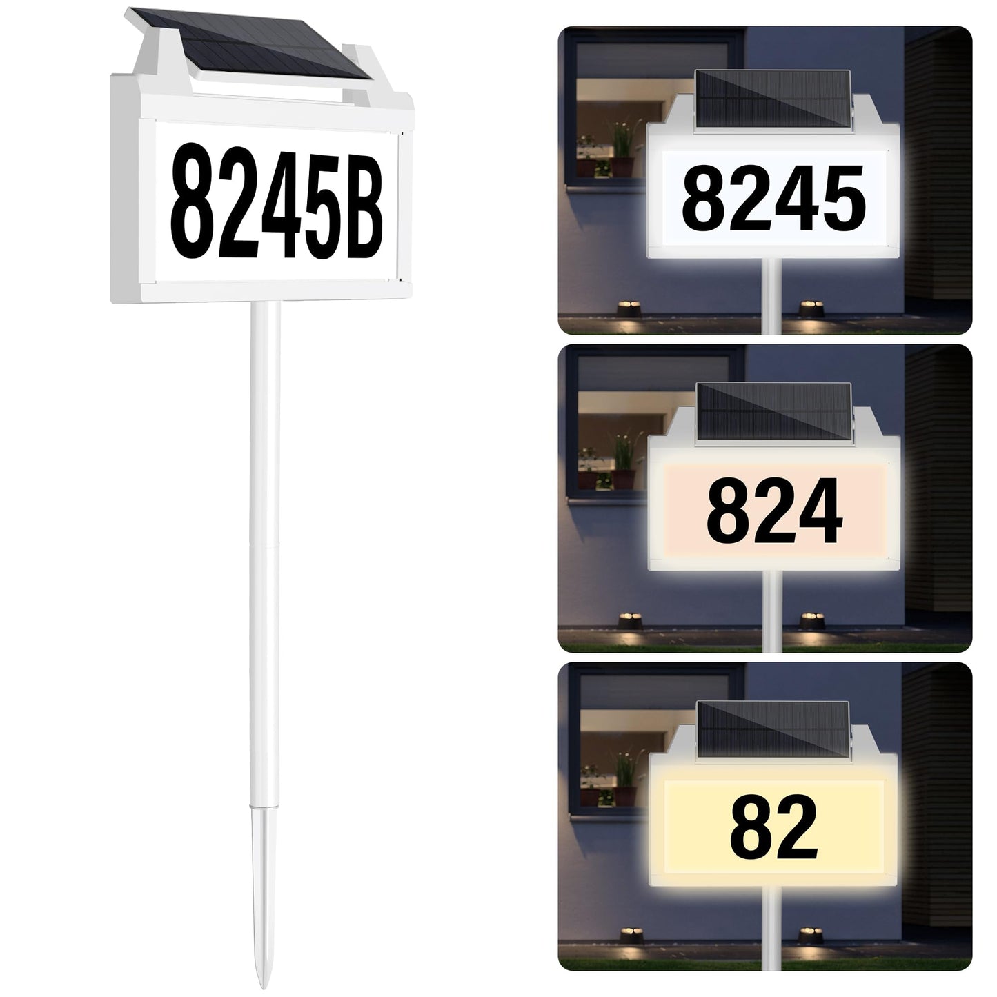 Solar Power Address Sign, House Numbers for Outside Rechargeable LED Illuminated Lighted Address Signs with Outdoor Waterproof, Address Plaque with 3 Color Temperature for Street Yard Home, Black