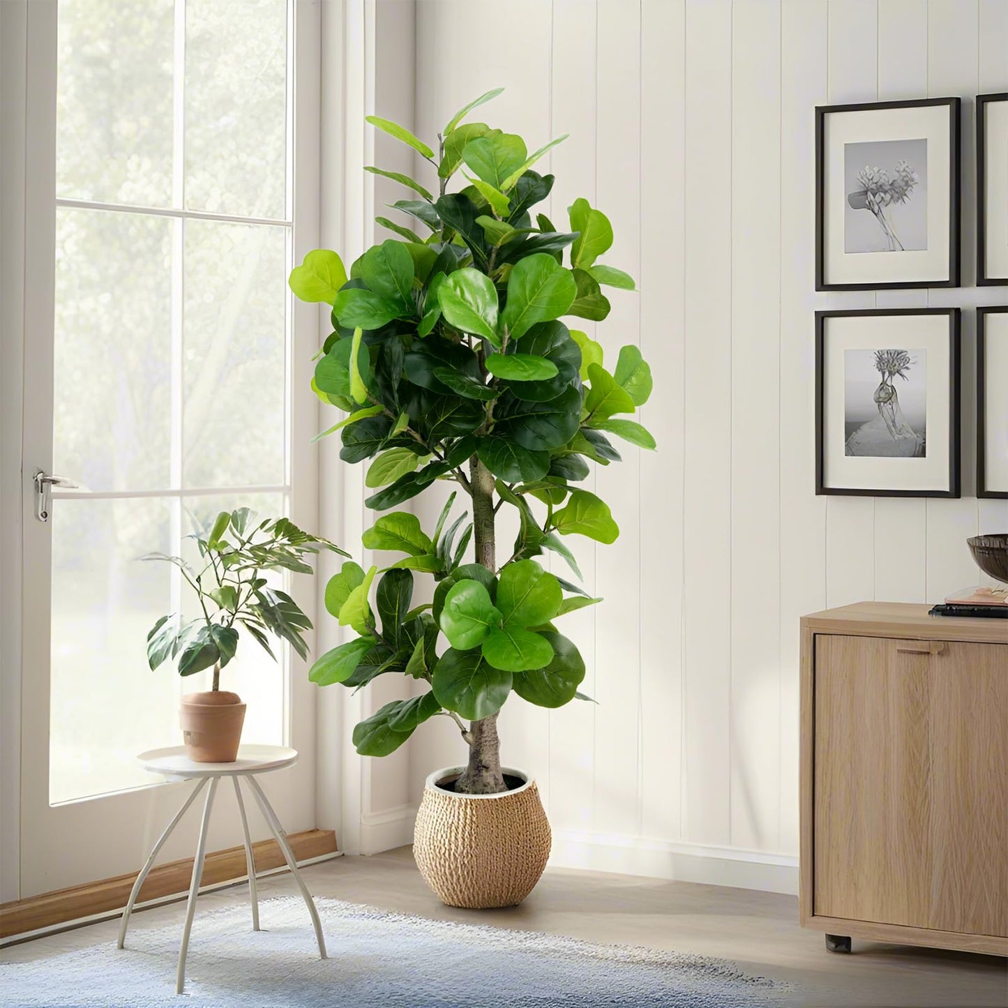 Fiddle Leaf Fig Tree Artificial 5FT, Fake Fig Leaf Tree with Plastic Pot for Home Office Living Room Tall Faux Plants Floor Decor Indoor