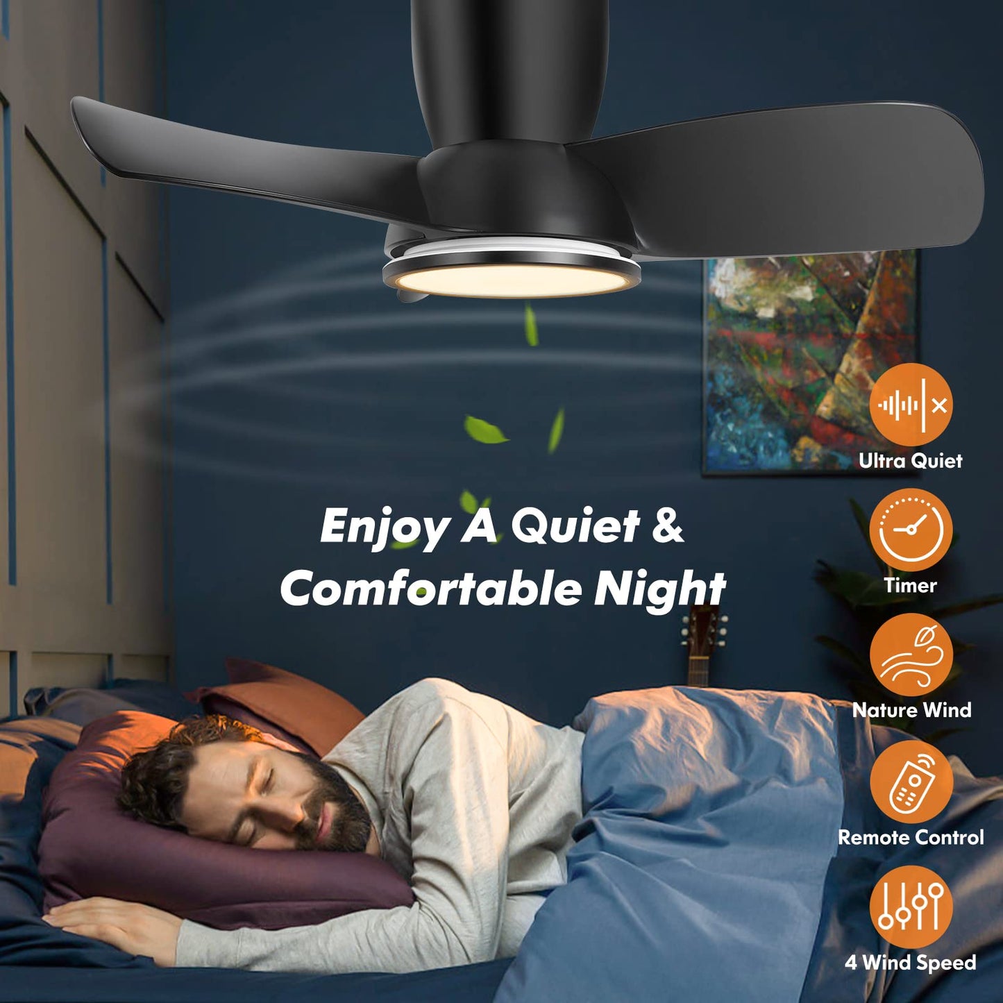 30 Inch Ceiling Fans with Lights, Quiet Black Ceiling Fan with Remote, Dimmable Ceiling Fan Light with 2700K/4000K/5000K, Modern Reversible Ceiling Fan for Bedroom Kitchen Living Room Covered Outdoor