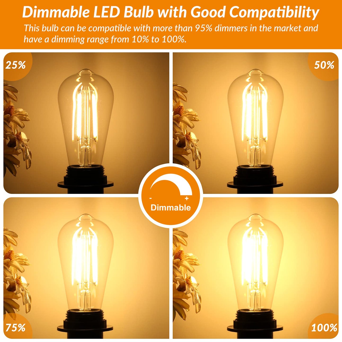 Dimmable Vintage LED Edison Light Bulbs 100W Equivalent, 8W ST58 Soft White 3000K 1200Lumens ST19 Antique LED Filament Bulbs, E26 Base, Clear Glass, CRI90+, Great for Home Bathroom Kitchen(4 Pack)