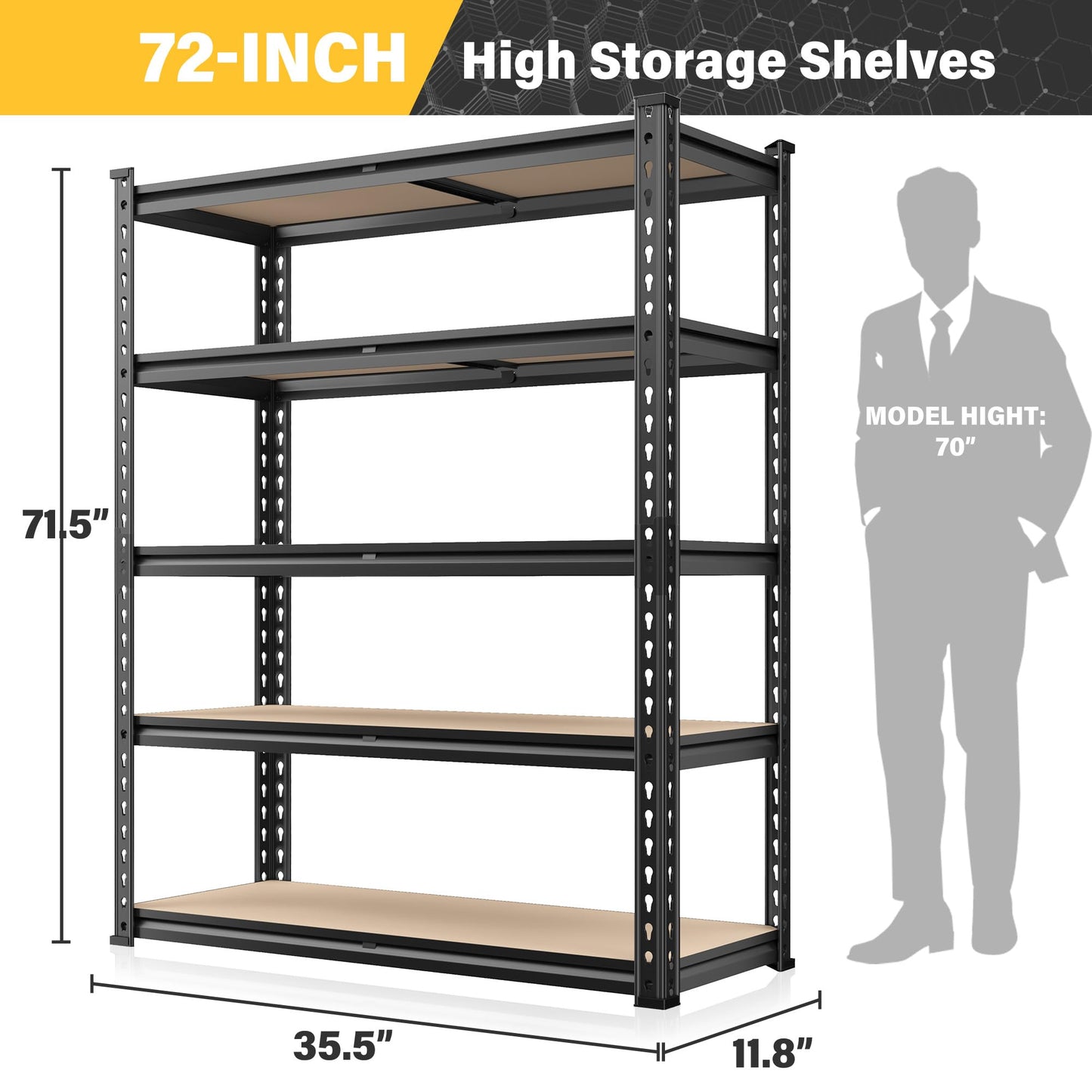 REIBII Storage Shelves 2020LBS Garage Shelving Heavy Duty 5-Tier Metal Shelving Units for Storage Adjustable Utility Shelf Rack for Kitchen Warehouse Basement 28" W x 12" D x 59.8" H, Black