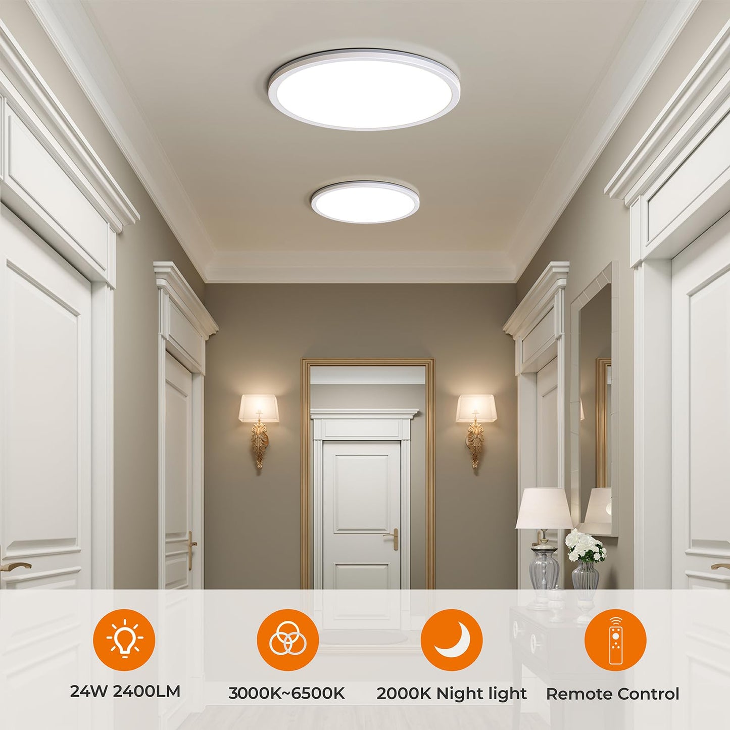 Matane 12in LED Flush Mount Ceiling Light Fixture with Remote Control, Nightlight 2000K Warm, 3000K-6500K Adjustable, Low Profile Ceiling Lights for Bedroom, Kitchen, Living Room, Black