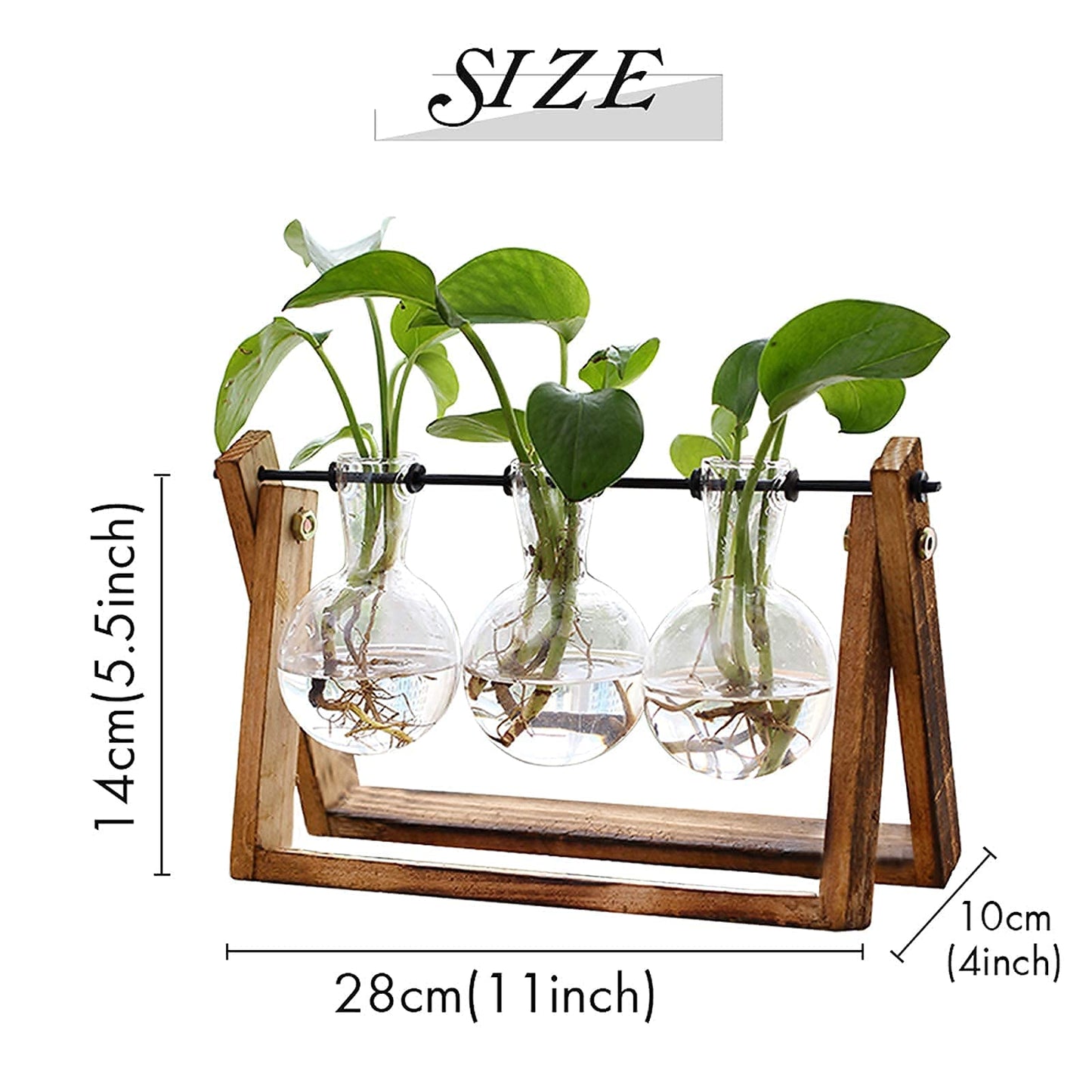 XXXFLOWER Plant Terrarium Propagation Station with Wooden Stand, Air Planter Glass Vase Home Indoor Office Decoration - 3 Bulb Vase + Test Tubes 3 Tiered