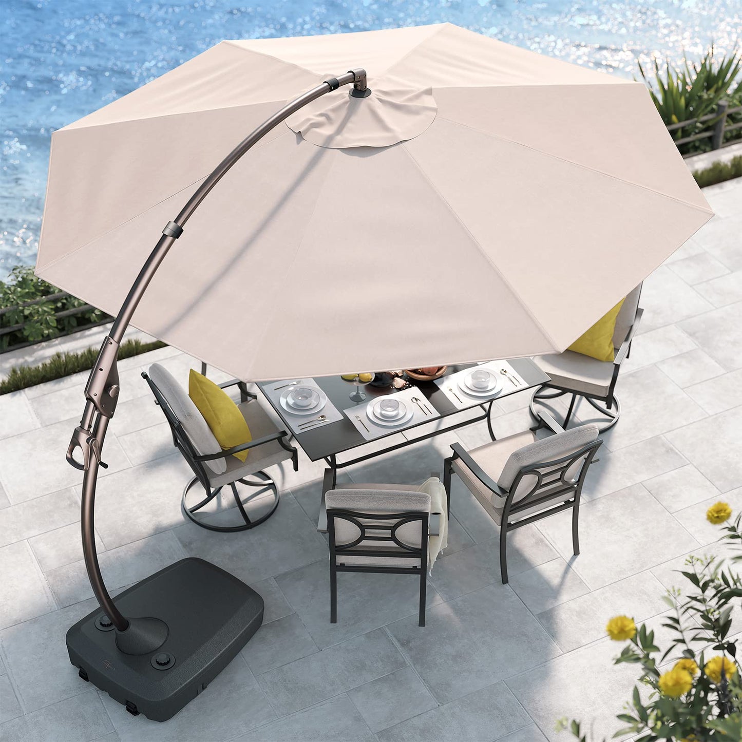 Grand patio 11FT Cantilever Umbrella with Base Outdoor Large Round Aluminum Offset Umbrella for Patio Garden Backyard (Champagne, 11 FT)