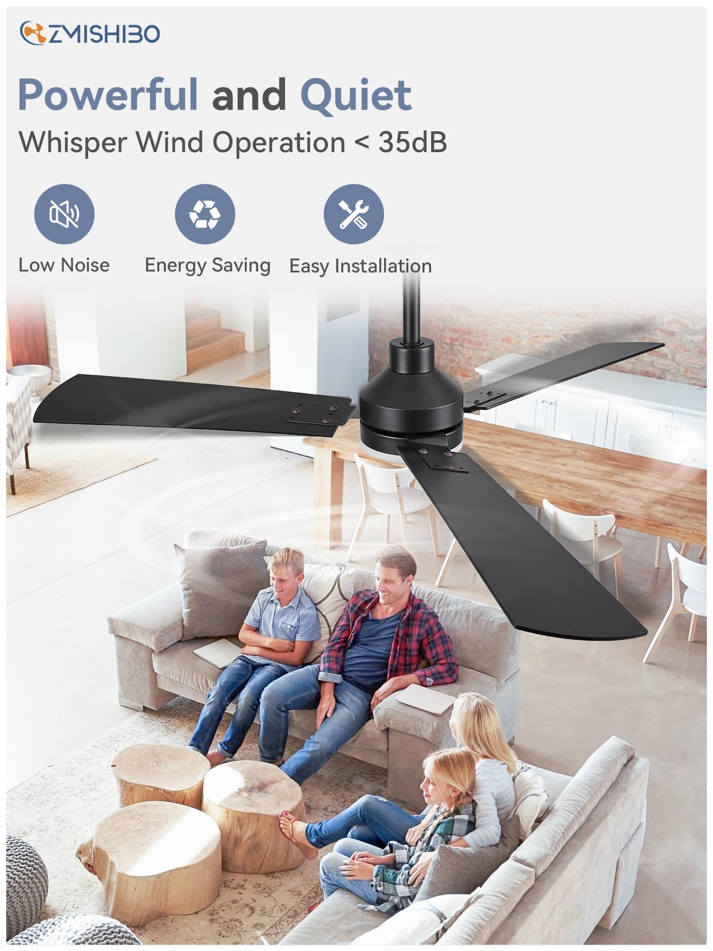 52 Inch Ceiling Fan with Light, 3 Blade LED Ceiling Fans with Remote, Quiet Reversible DC Motor, Dual Finish Blades, Farmhouse Ceiling Fans for Indoor&Outdoor, Bedroom, Kitchen