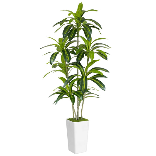 Artificial Dracaena Tree 6ft Tall - Green Silk Realistic Fake Plants for Office Home Living Room Bedroom Decor Indoor Outdoor with Pot Large House Faux Floor Plants