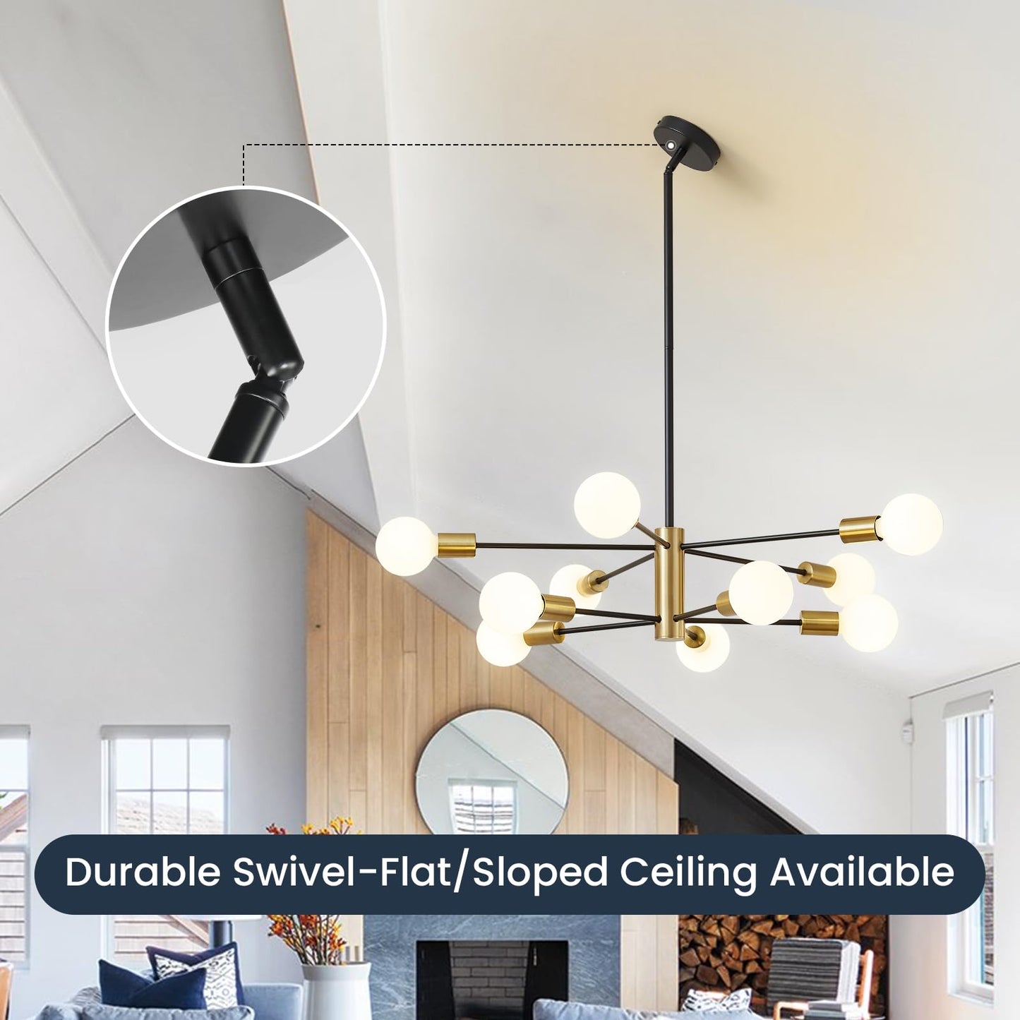 Modern Chandelier Ceiling Light Fixture Sputnik Chandeliers Gold and Black Farmhouse Chandelier Over Table 12-Light Height Adjustable Chandeliers for Dining Room, Living Room,Kitchen Island