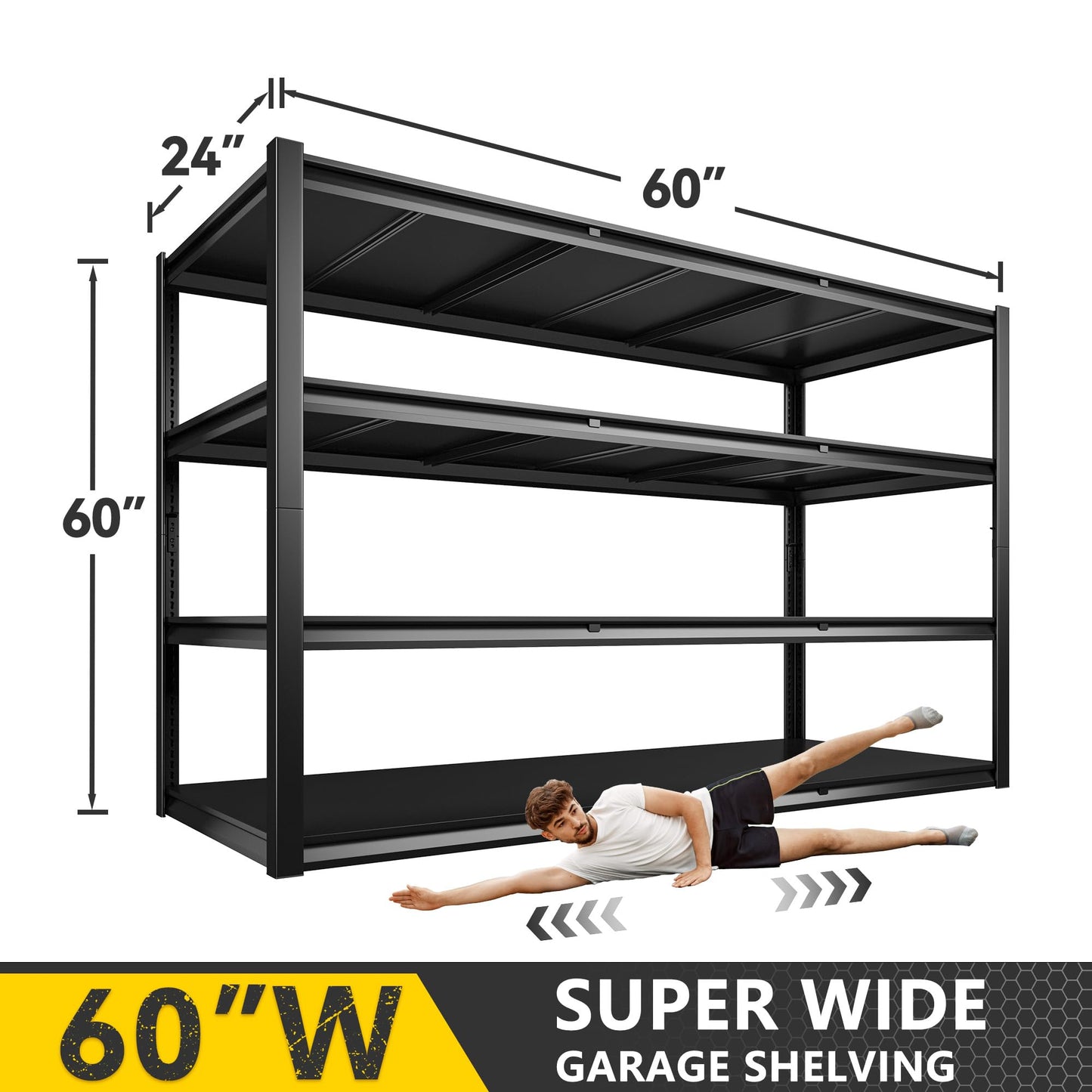 REIBII 60" W Garage Shelving 3000LBS Heavy Duty Storage Shelves, Adjustable 5 Tier Metal Shelves for Storage Rack Industrial Shelf, Garage Storage Shelving Unit, 60" W x 24" D x 72" H