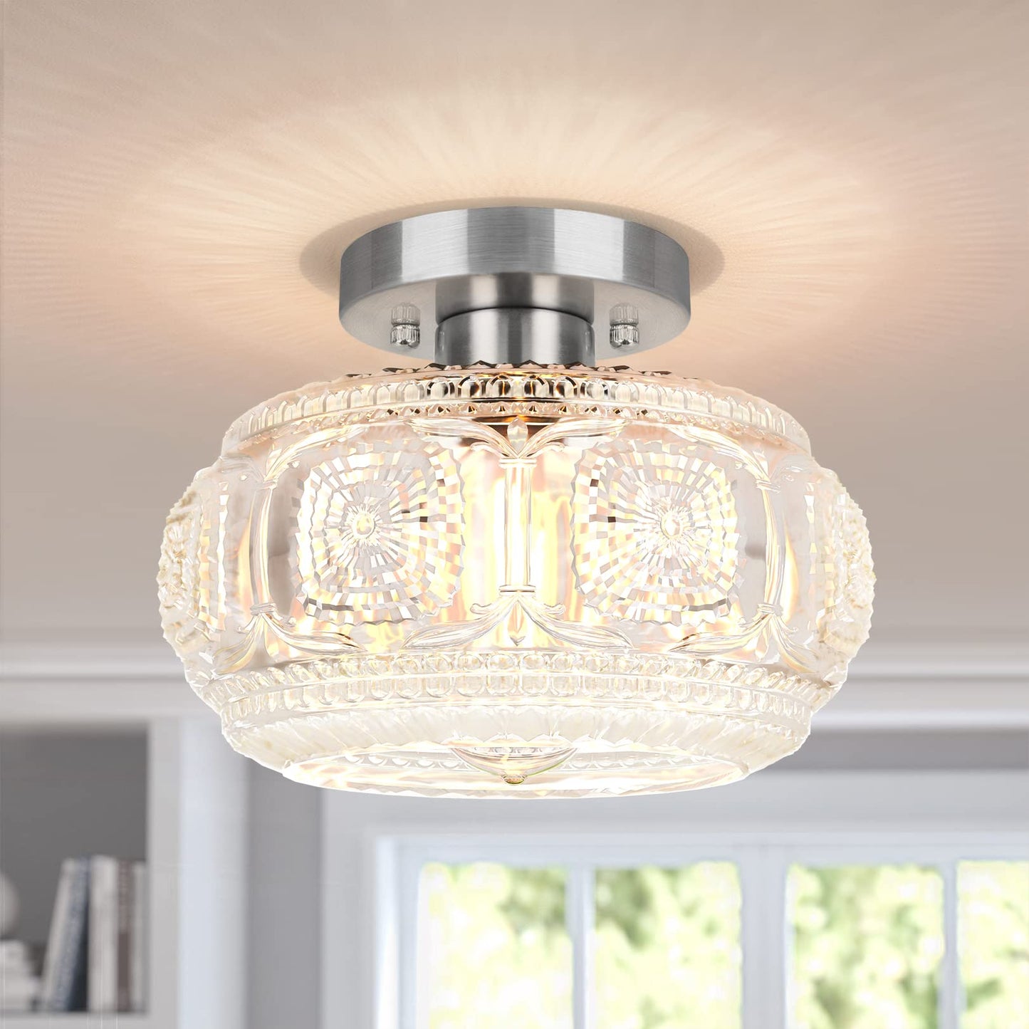 Semi Flush Mount Ceiling Light, Globe Glass Ceiling Light Fixture, Black Modern Lighting (Bulb Not Included)