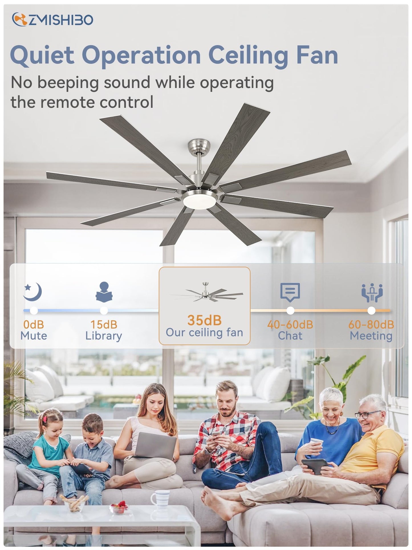 72 inch Large Ceiling Fans with Lights and Remote, Indoor/Outdoor Black Modern Ceiling Fan for Kitchen Living Room Patio, 6 Speed Reversible Quiet DC Motor, 3 CCT, Dual Finish 8 Blades