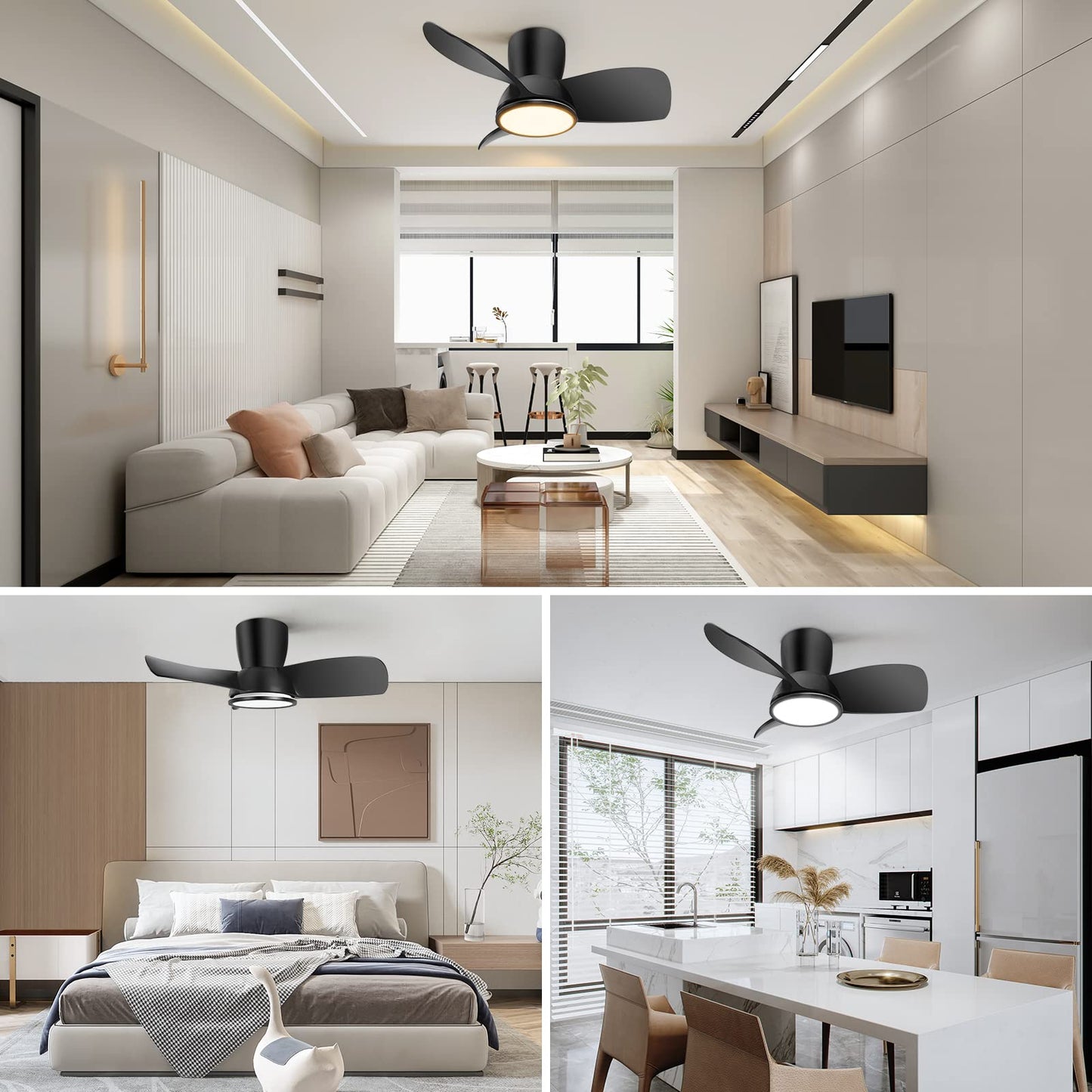 30 Inch Ceiling Fans with Lights, Quiet Black Ceiling Fan with Remote, Dimmable Ceiling Fan Light with 2700K/4000K/5000K, Modern Reversible Ceiling Fan for Bedroom Kitchen Living Room Covered Outdoor